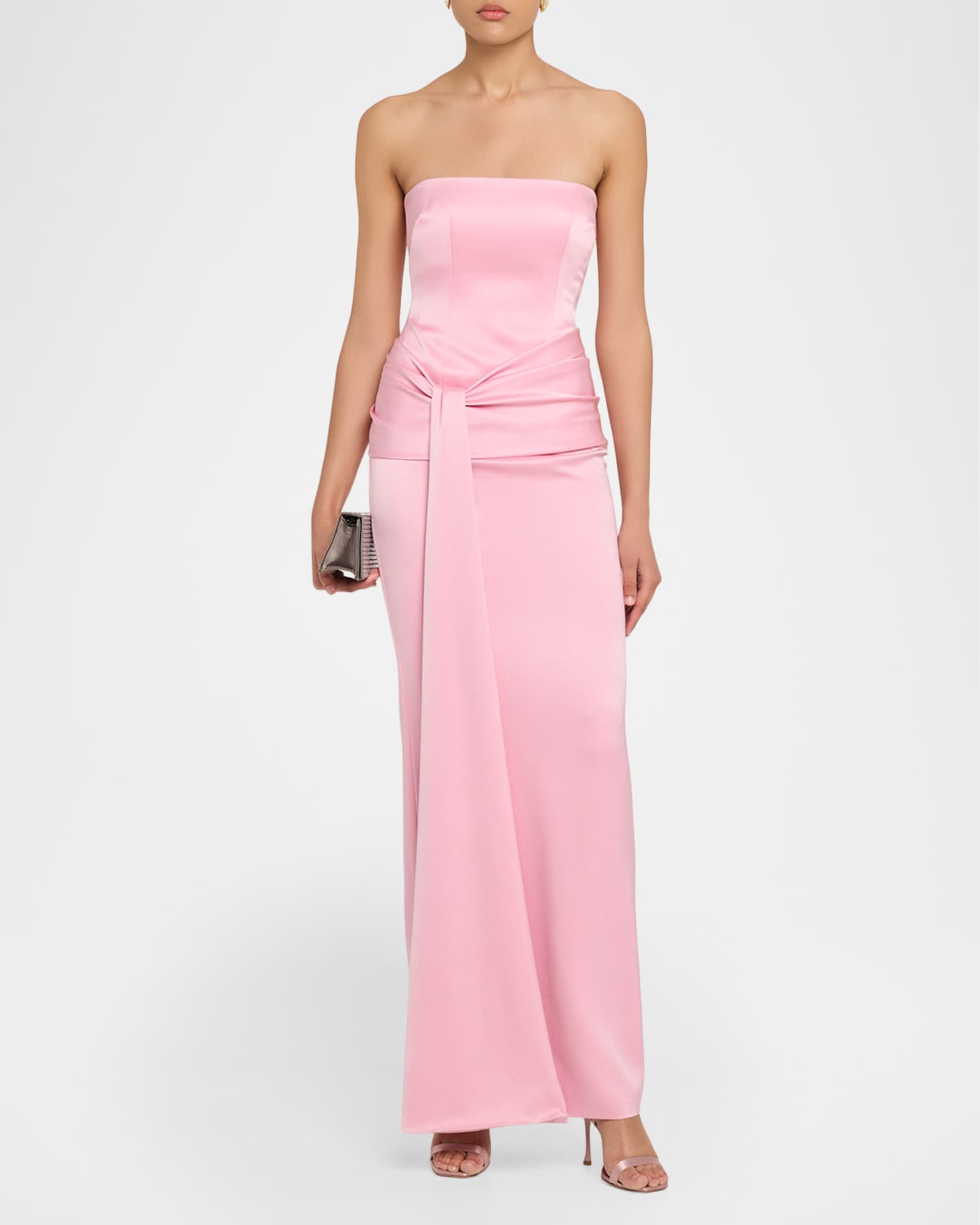 Alex Perry Strapless Draped Satin Crepe Column Gown | Neiman Marcus
