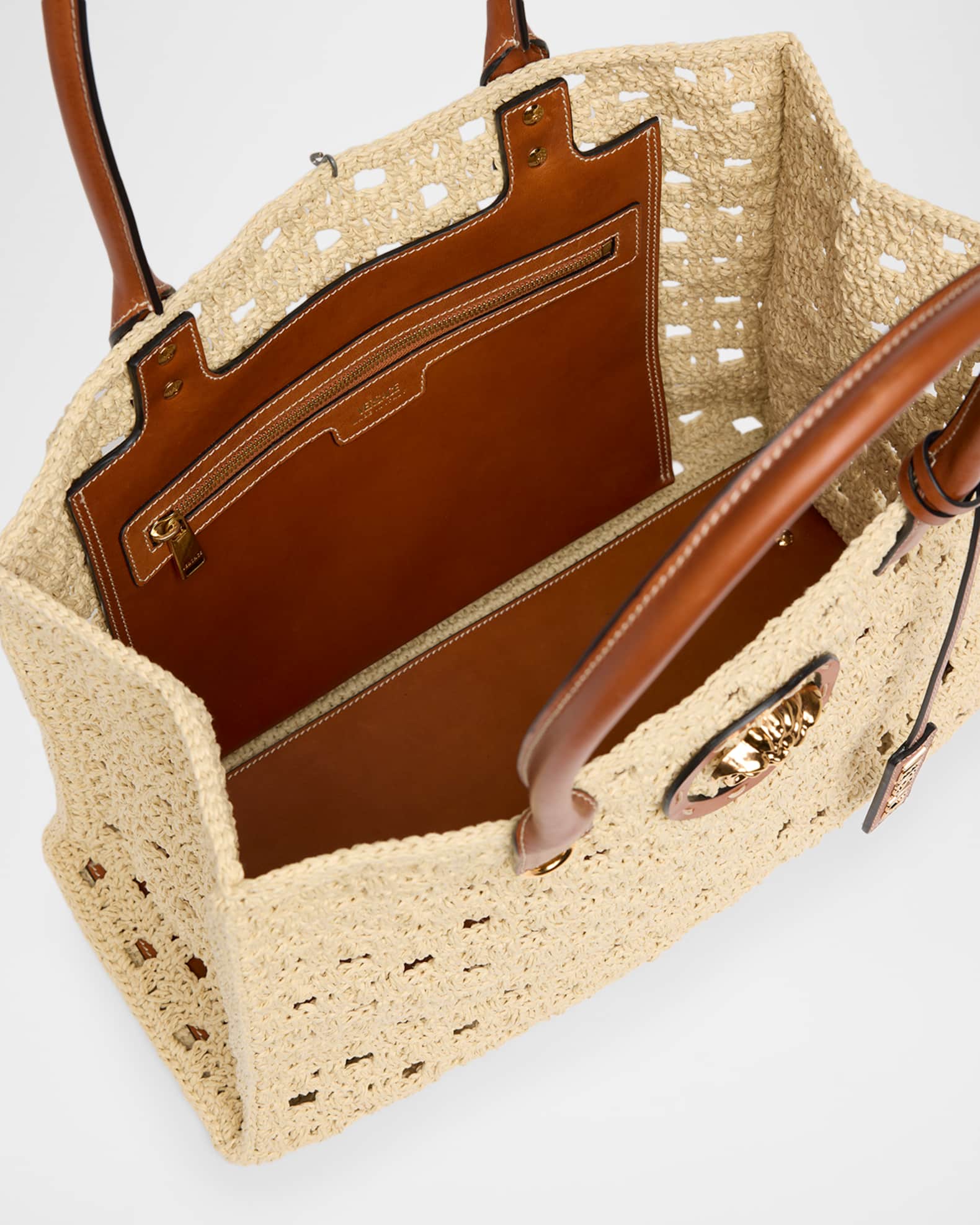 Versace La Medusa Large Crochet Raffia Tote Bag | Neiman Marcus