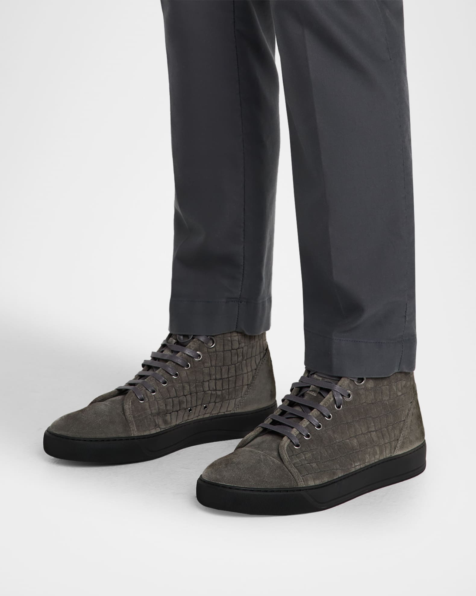 Lanvin Men's DBB1 Croc-Embossed Suede High-Top Sneakers | Neiman