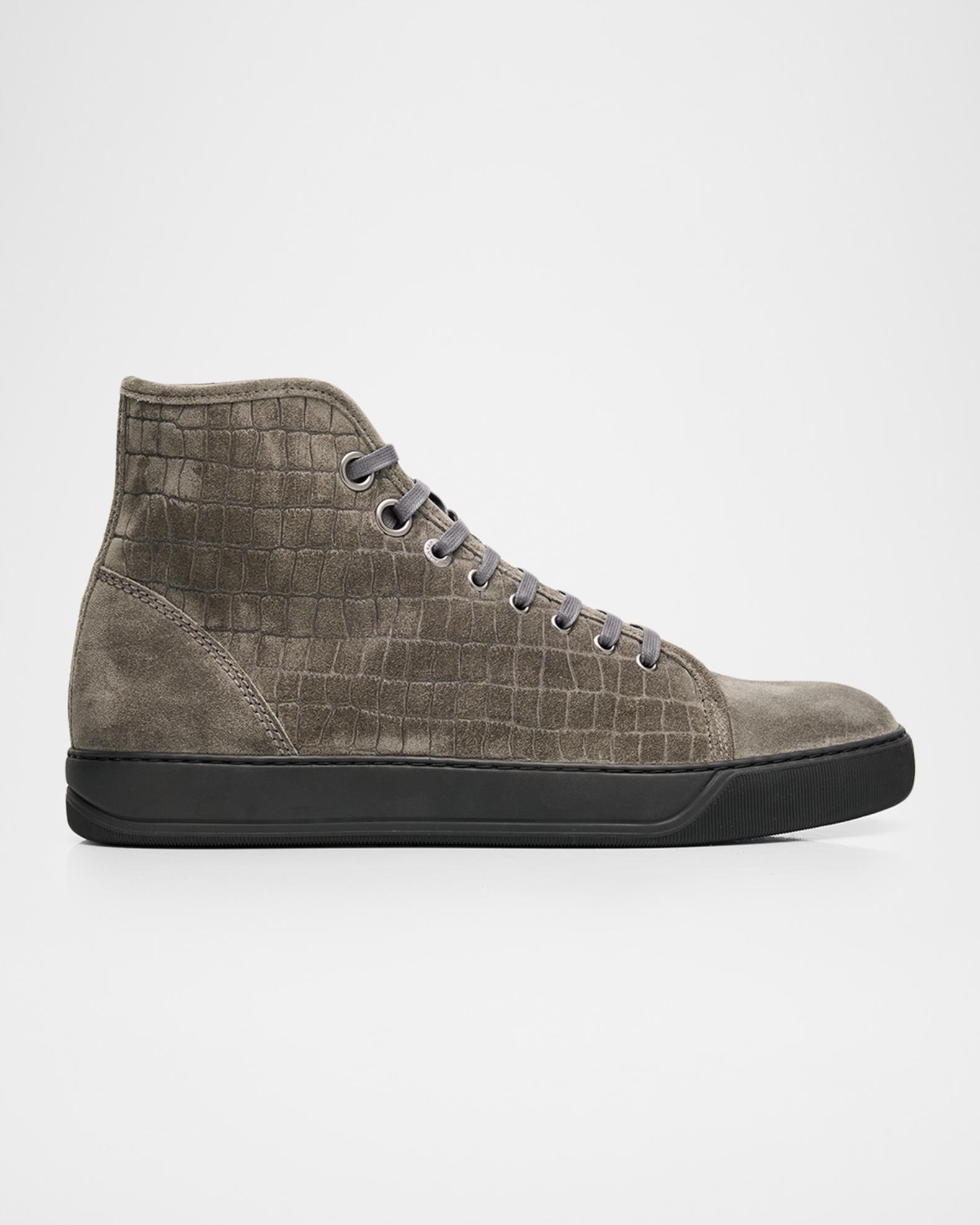 Lanvin Men's DBB1 Croc-Embossed Suede High-Top Sneakers | Neiman
