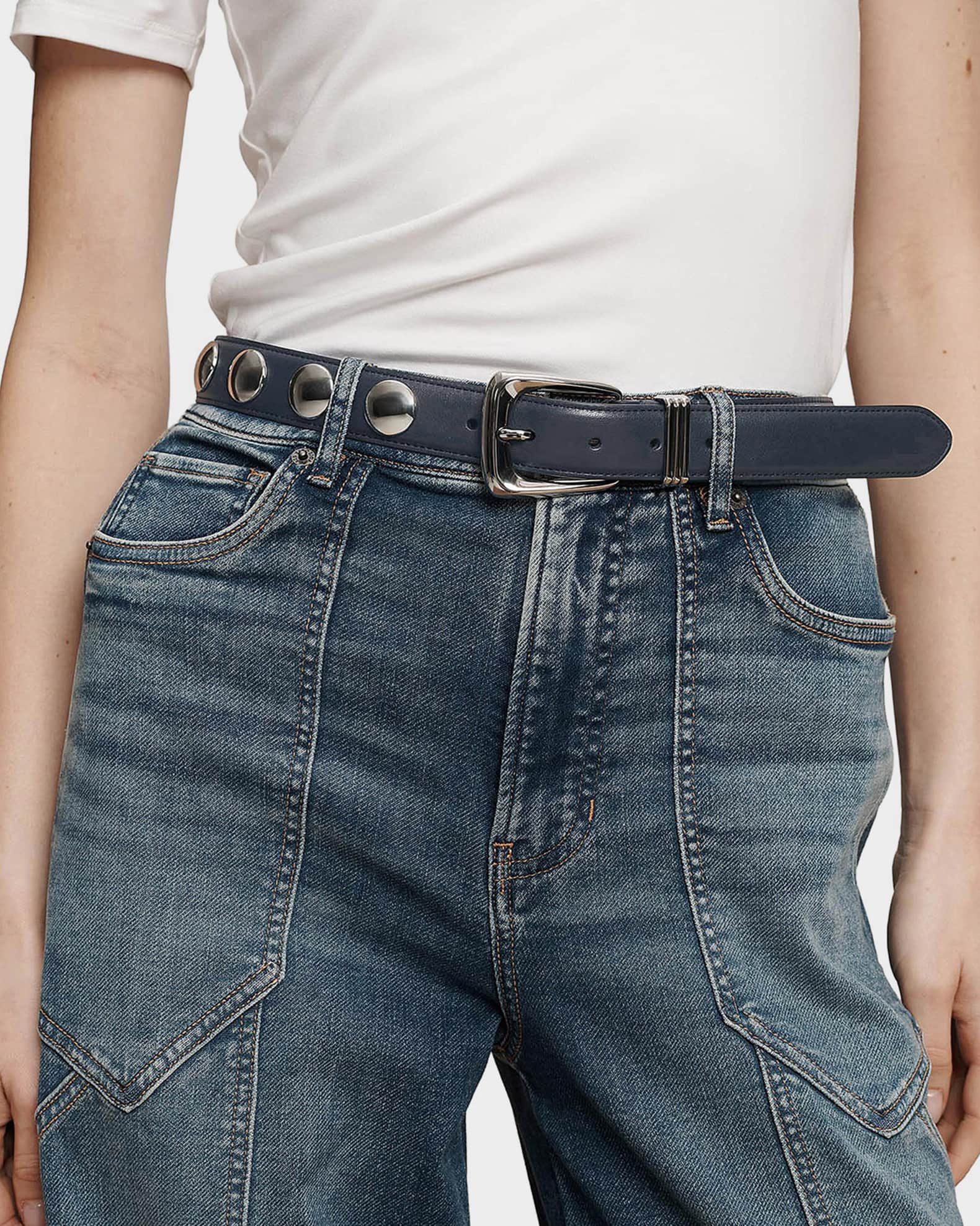 Veronica Beard Arch Studded Leather Belt | Neiman Marcus