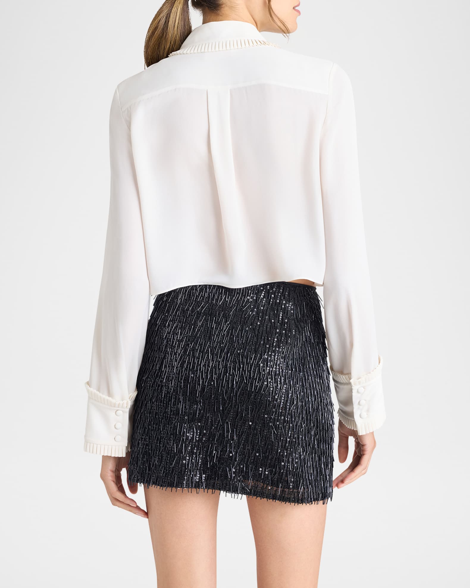 Cinq a Sept Zaida Neck-Tie Cropped Button-Front Shirt | Neiman Marcus