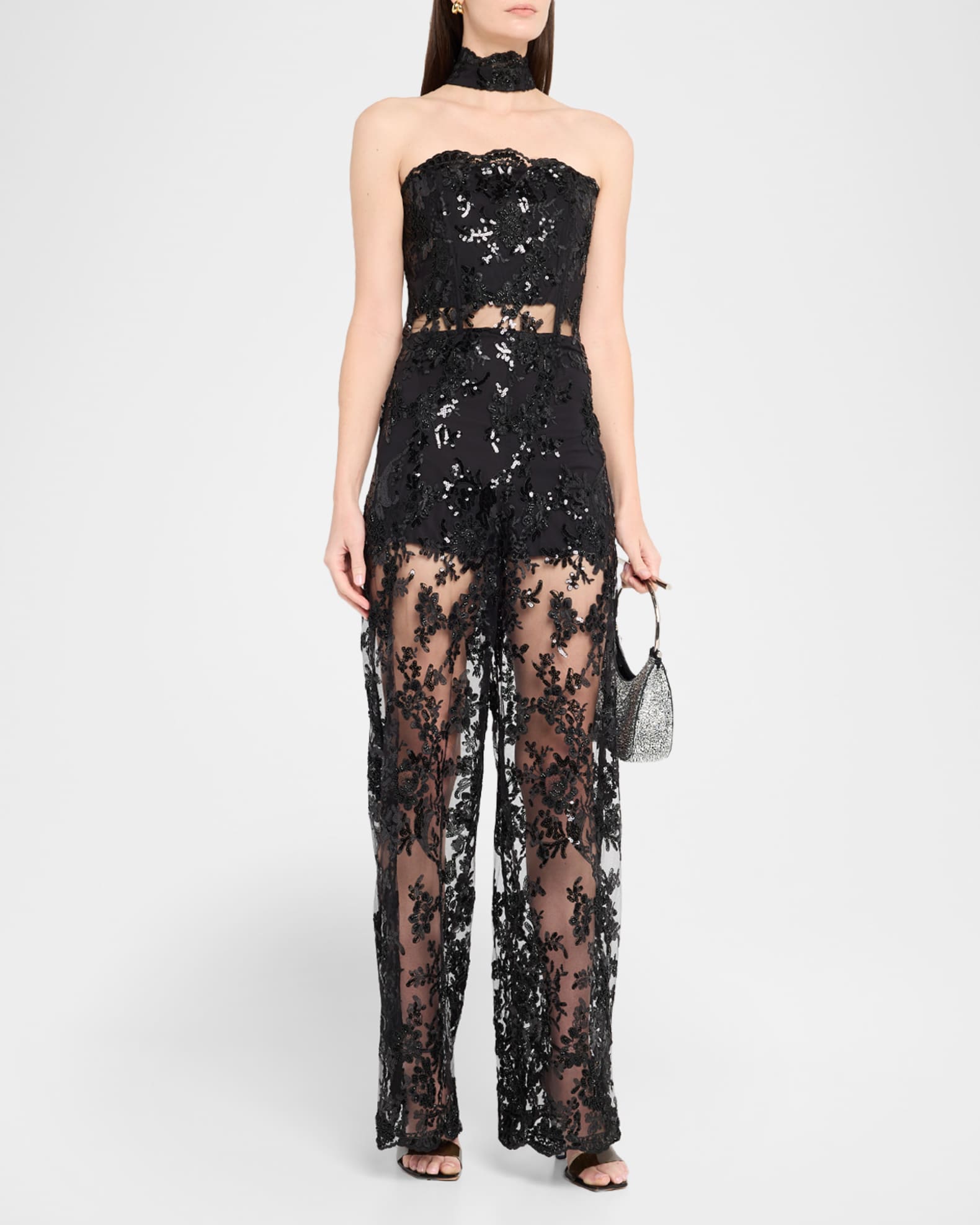 ALICE + OLIVIA Georgie Embellished Lace Jumpsuit | Neiman Marcus