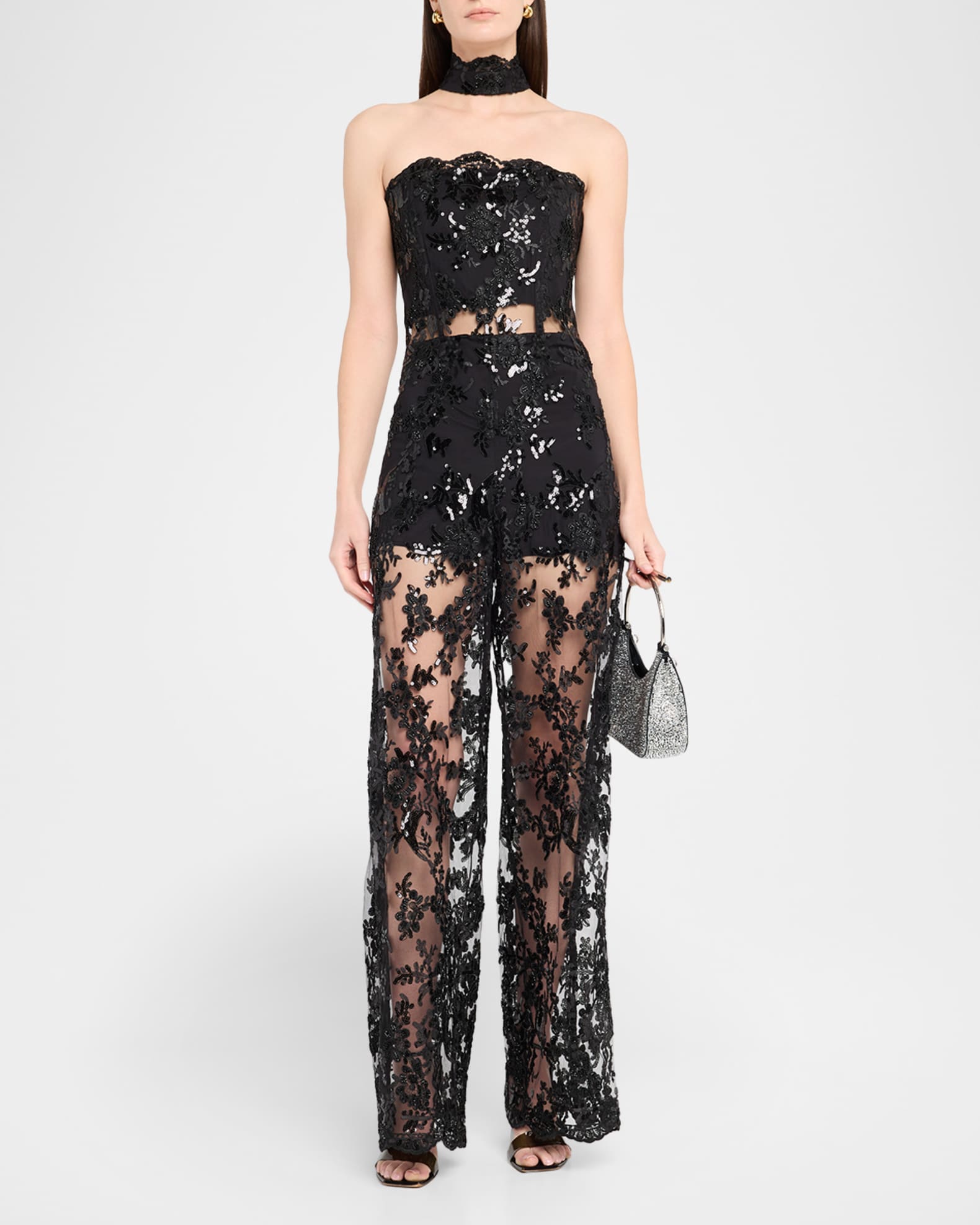 ALICE + OLIVIA Georgie Embellished Lace Jumpsuit | Neiman Marcus