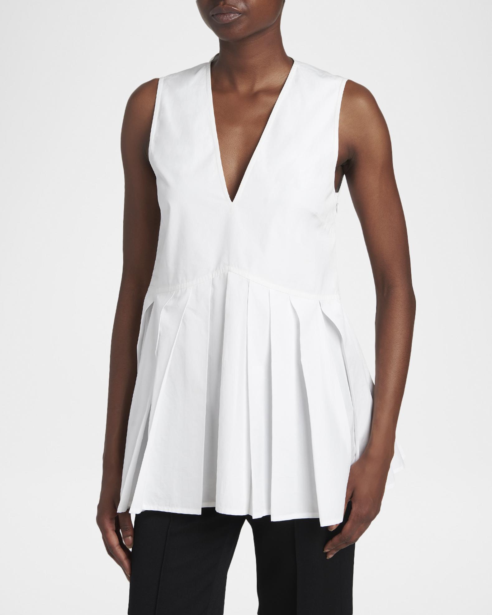 Jil Sander V-Neck Pleated Peplum Top | Neiman Marcus