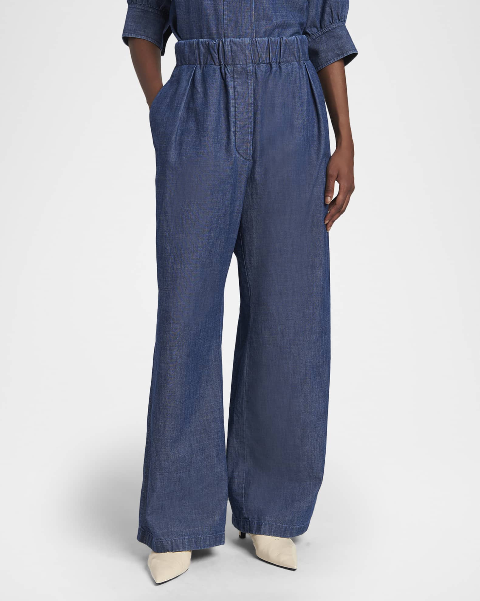 Jil Sander Chambray Straight-Leg Pull-On Trousers | Neiman Marcus