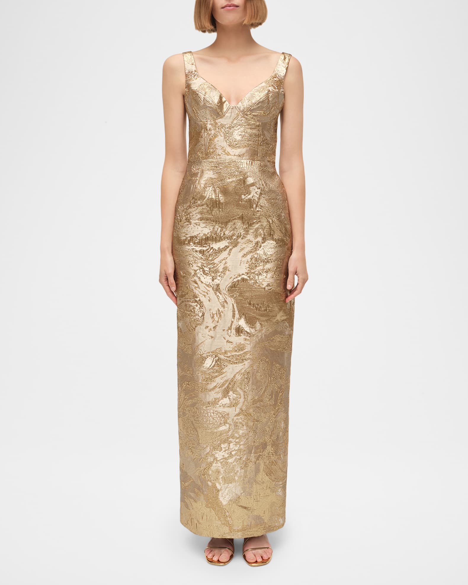 SIMKHAI Viella Sleeveless Metallic Jacquard Column Gown | Neiman Marcus