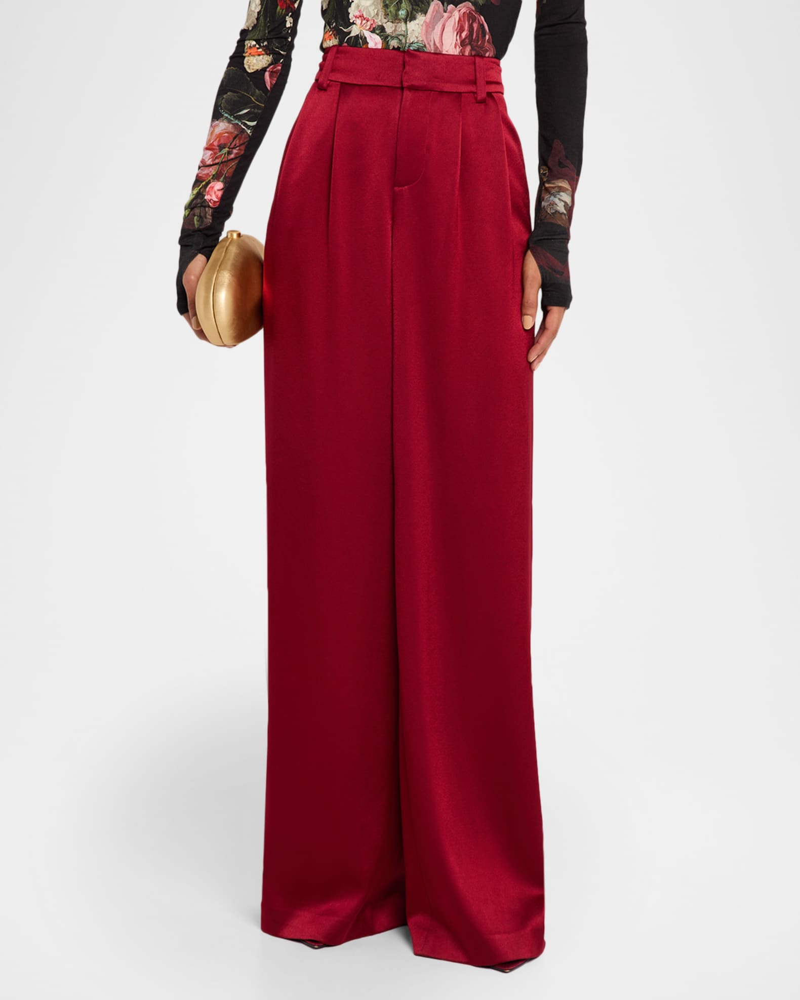 ALICE + OLIVIA Kennedy Pleated Satin Trousers | Neiman Marcus display picture 1