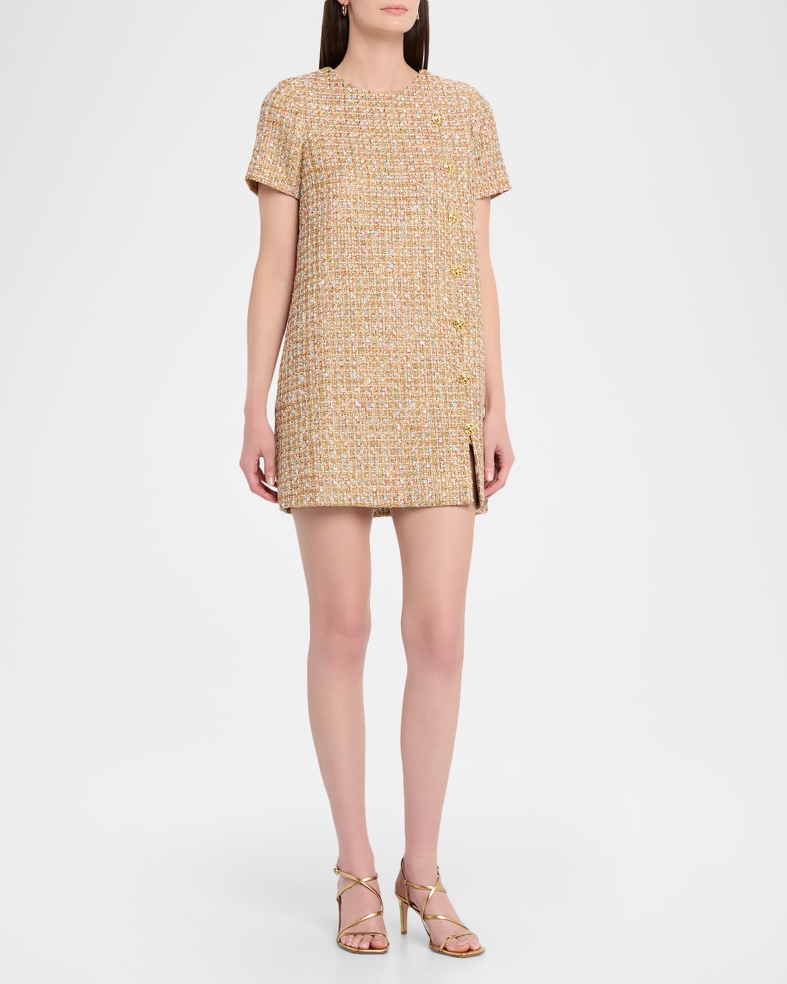 Mestiza New York | Isolde Mini Dress | S | Gold Multi Tweed