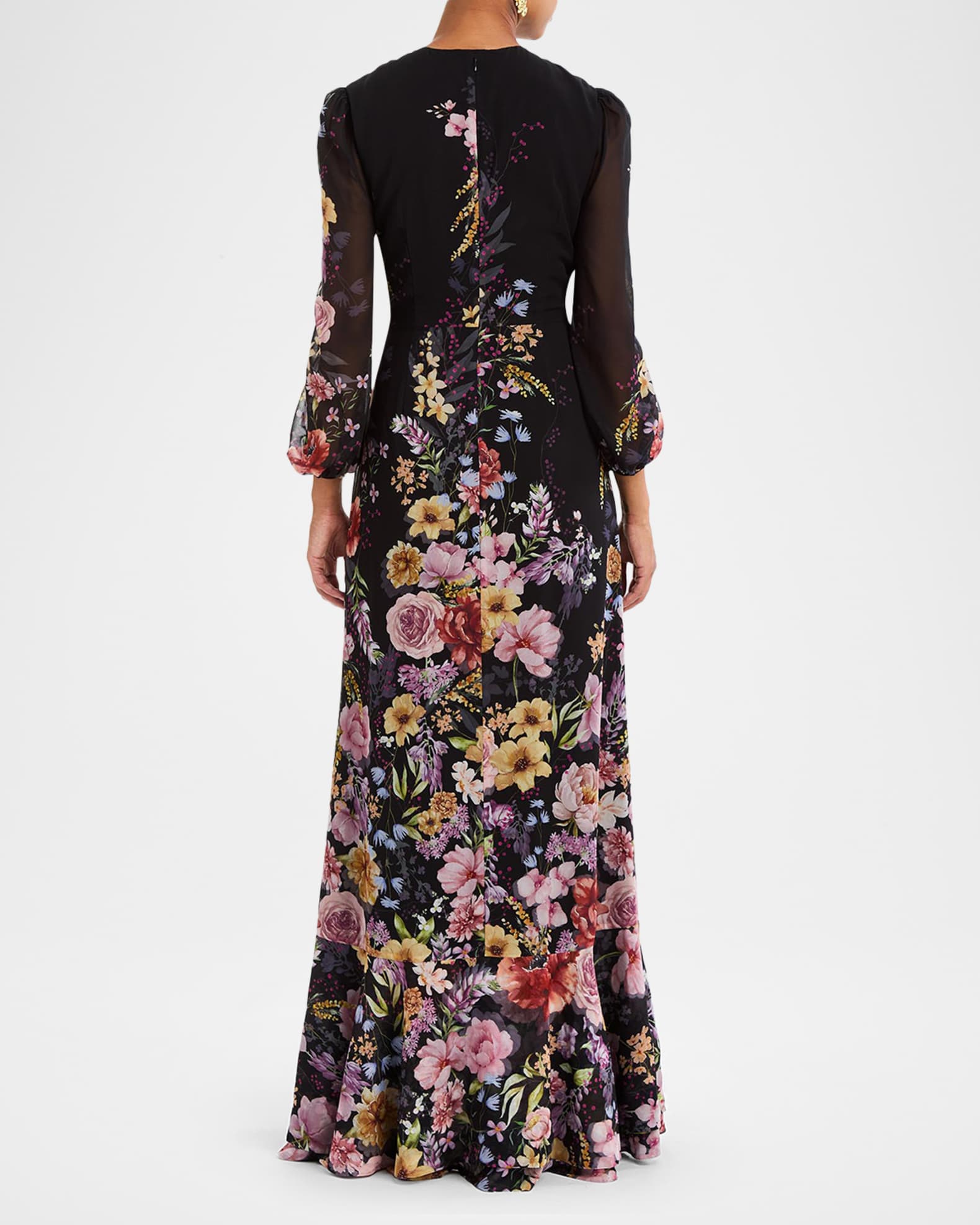 green emerald velvet dress Floral Chiffon Maxi Dress - Dignified A-Line