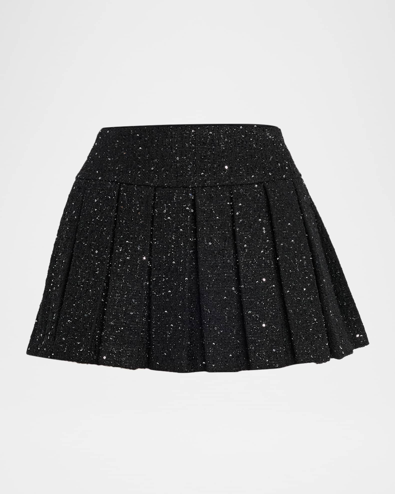 Alice + Olivia Emilie Pleated Tweed Mini Skirt | Neiman Marcus