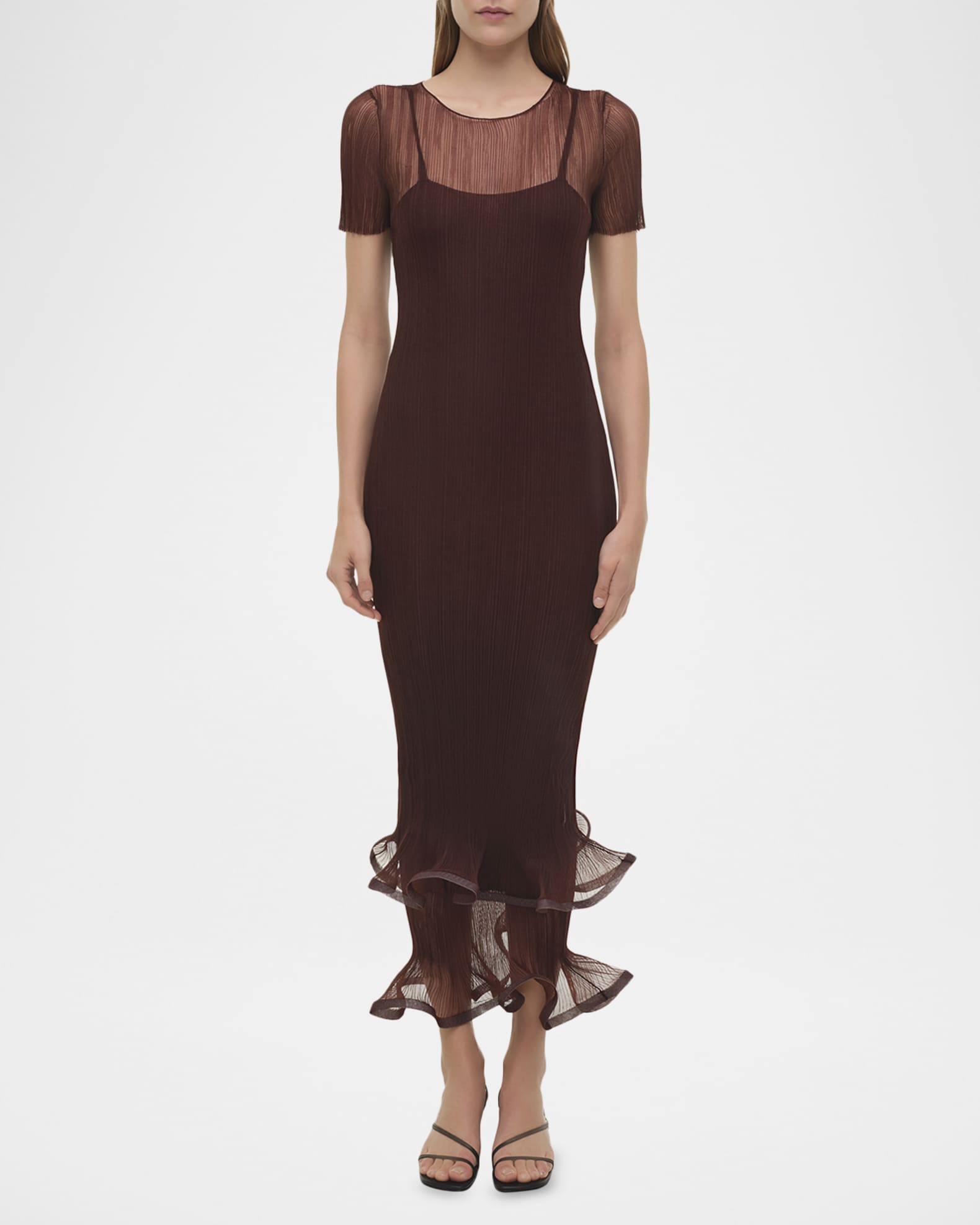 SIMKHAI Selena Bodycon Ruffle Midi Dress | Neiman Marcus