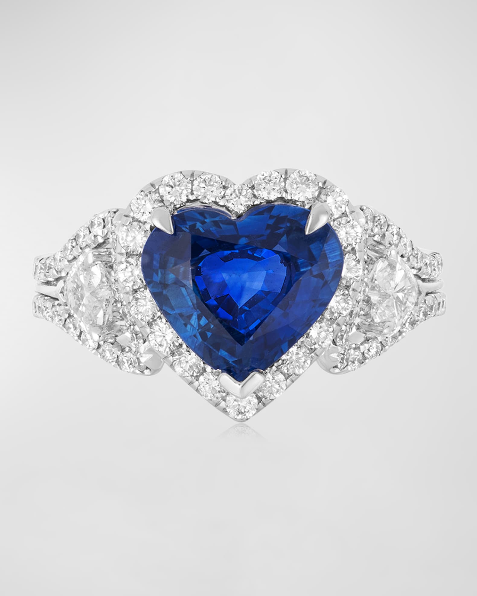 Andreoli 18K White Gold Heart Shaped Sapphire Ring with Diamonds, Size ...