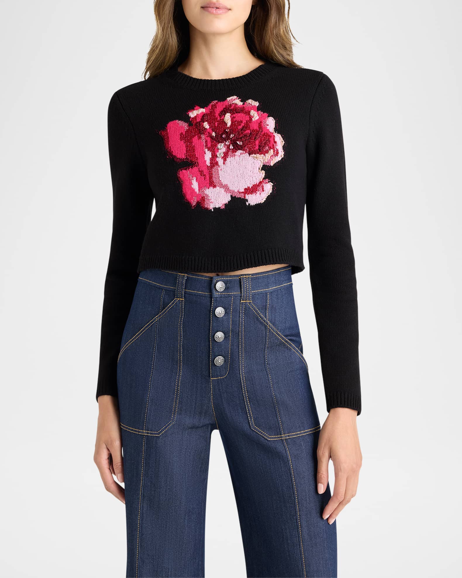Cinq a Sept Issa Heritage Rose Cropped Sweater | Neiman Marcus