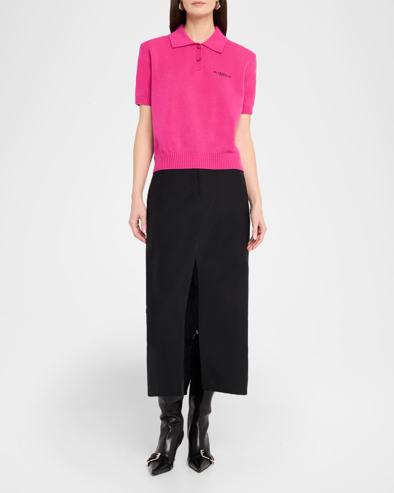 Givenchy Short-Sleeve Cashmere-Wool Polo Shirt | Neiman Marcus