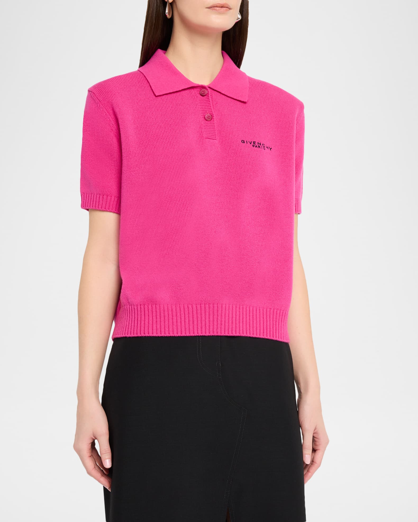 Givenchy Short-Sleeve Cashmere-Wool Polo Shirt | Neiman Marcus