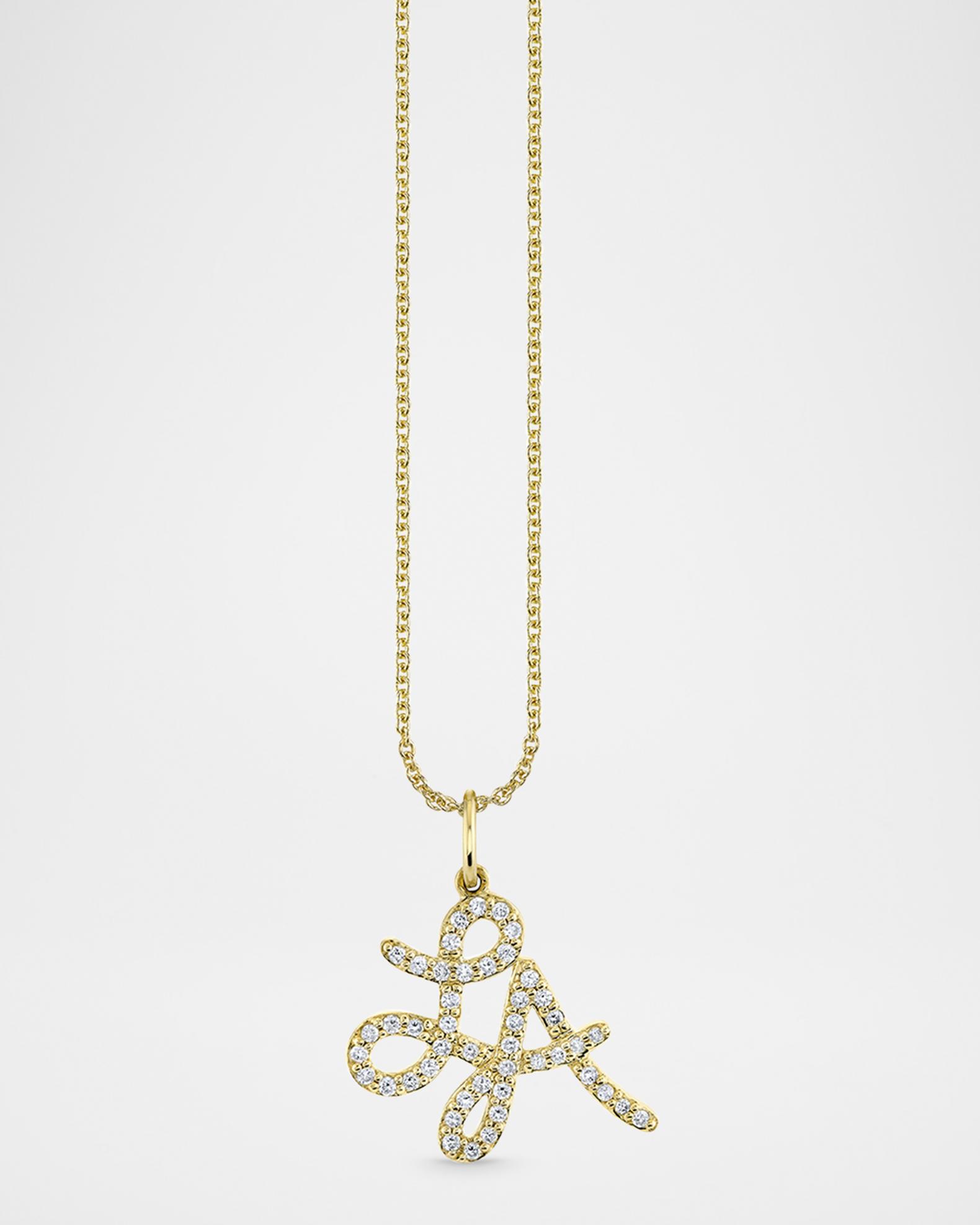 Sydney Evan 14K Yellow Gold Pave LA Script Pendant Necklace | Neiman Marcus