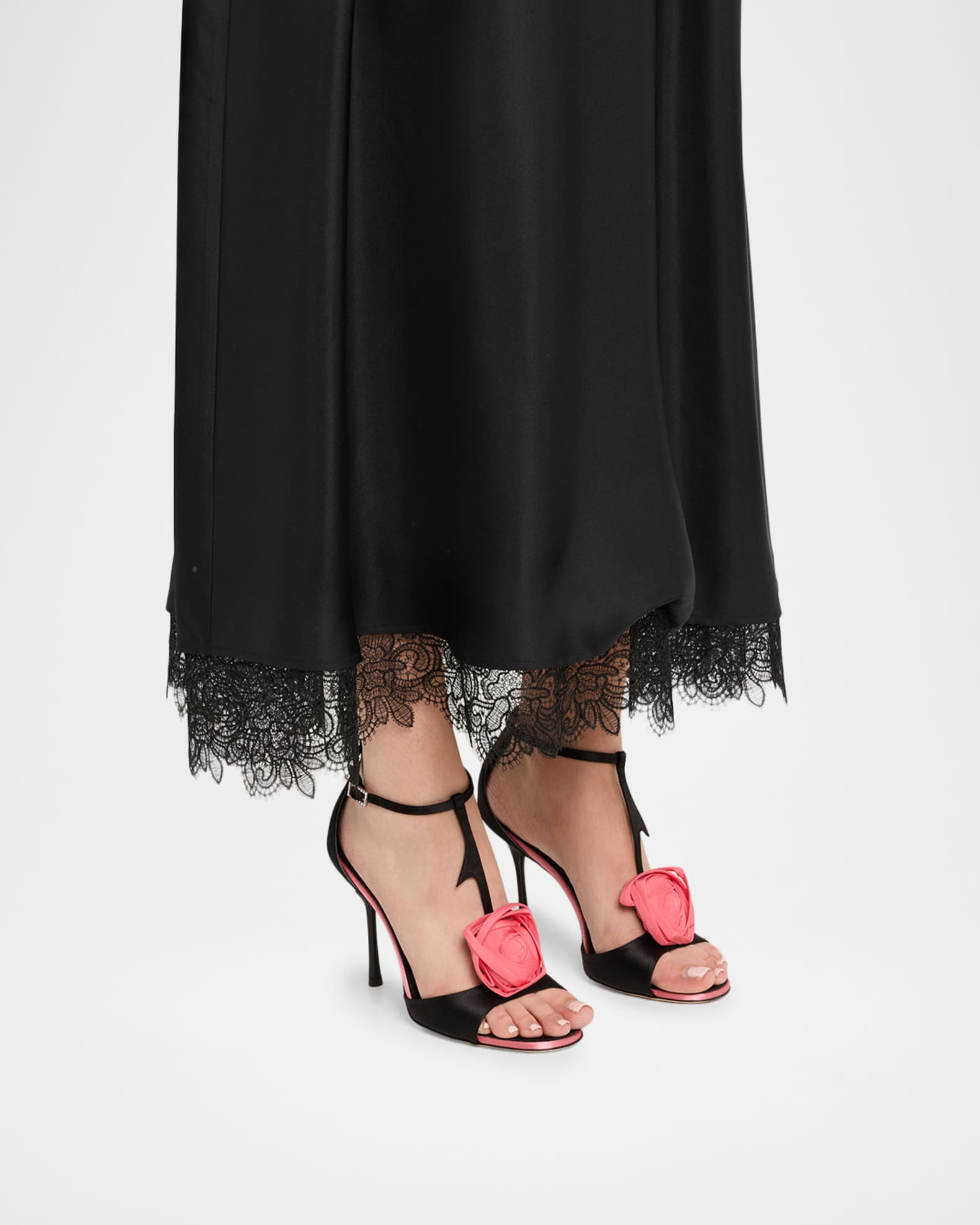 Roger Vivier 100mm Epine Rose T-Strap Satin Sandals | Neiman Marcus