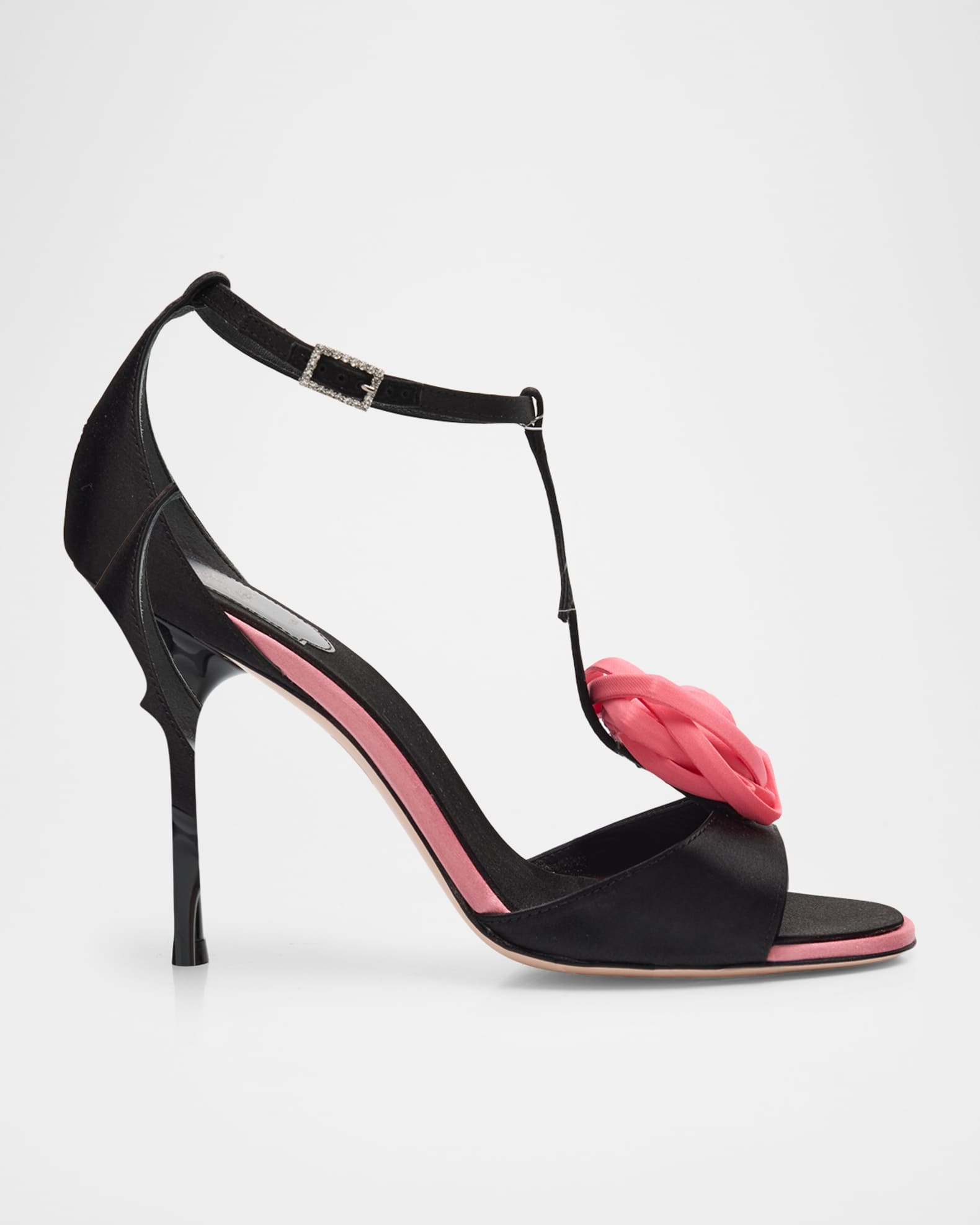Roger Vivier 100mm Epine Rose T-Strap Satin Sandals | Neiman Marcus