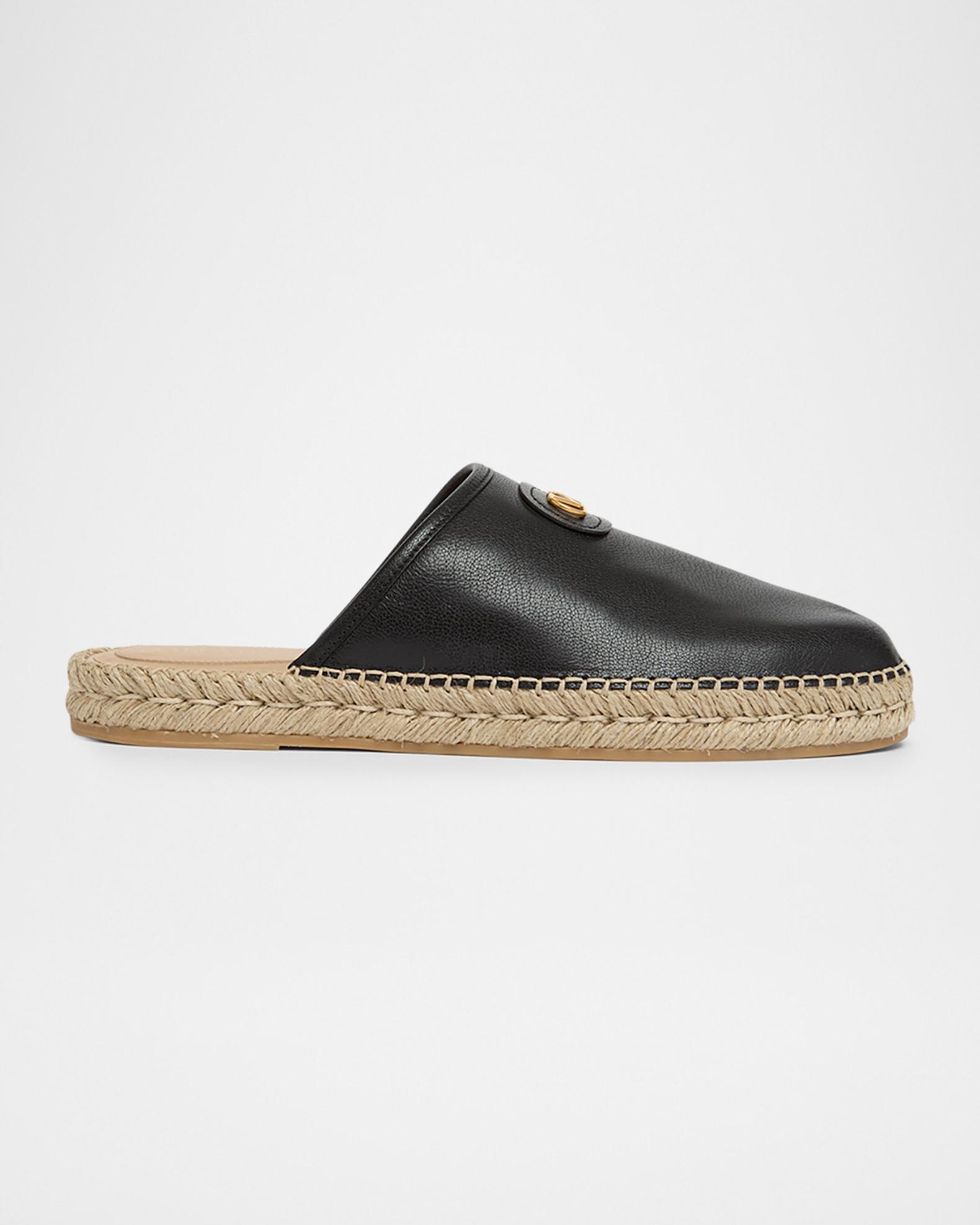 Valentino Garavani Men's Leather Espadrille Mule Slides | Neiman