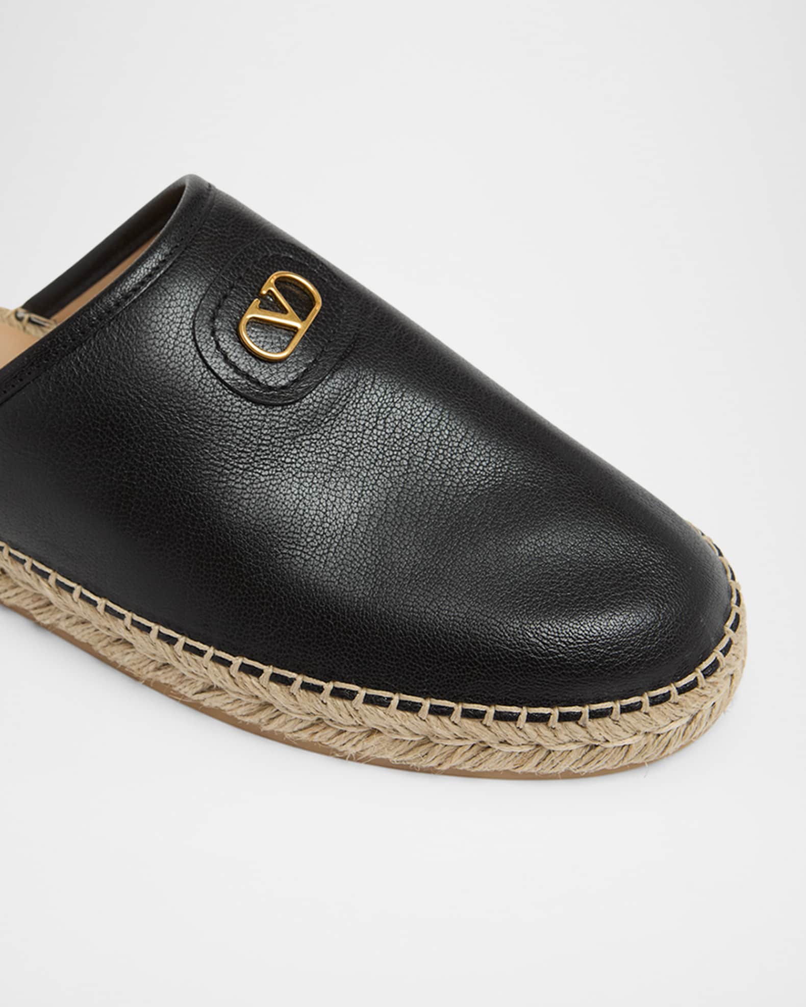 Valentino Garavani Men's Leather Espadrille Mule Slides | Neiman