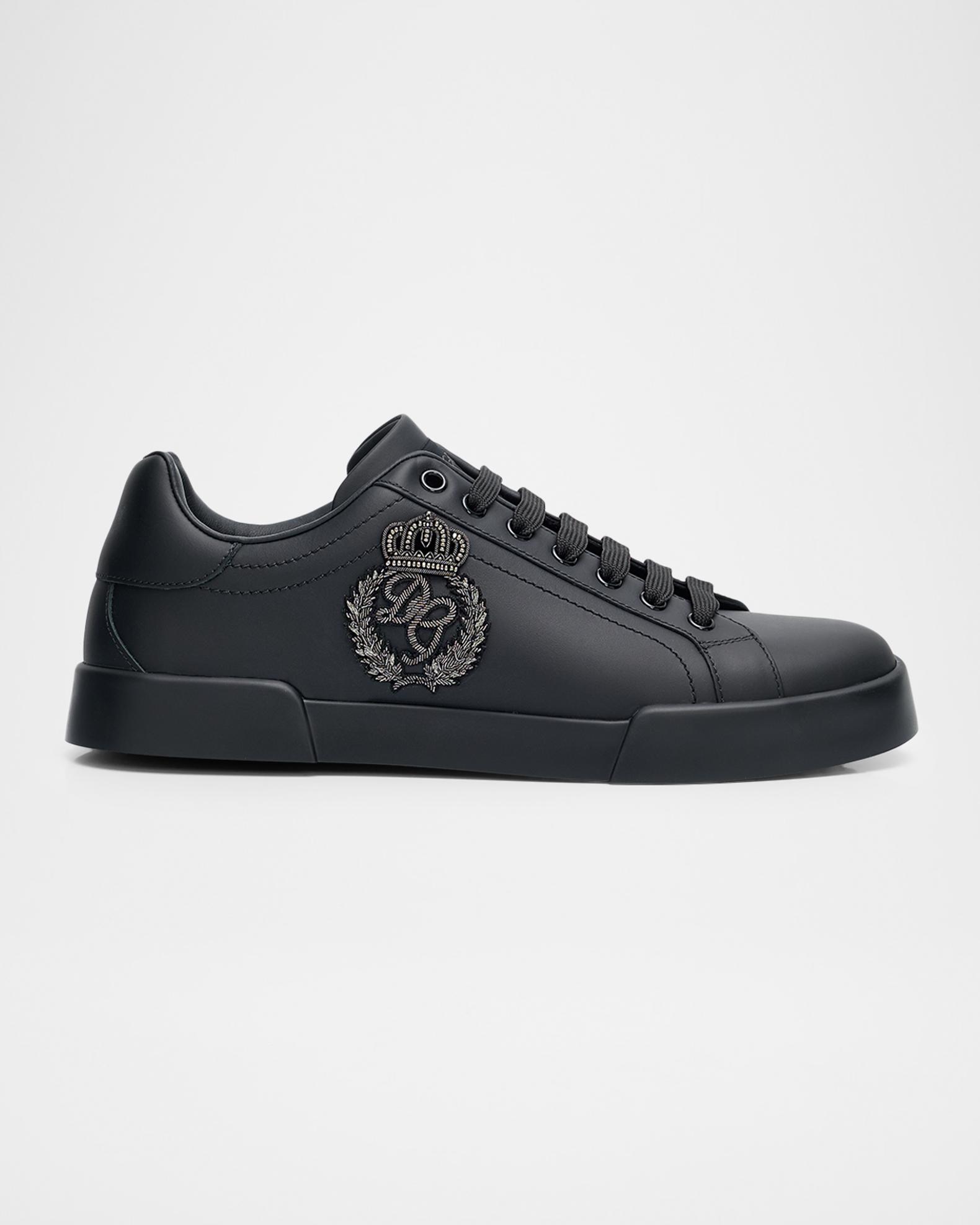 Dolce&Gabbana Men\'s Calfskin Portofino Low-Top Sneakers Dolce & Gabbana White Black Leather Portofino Sneaker Men main image 4