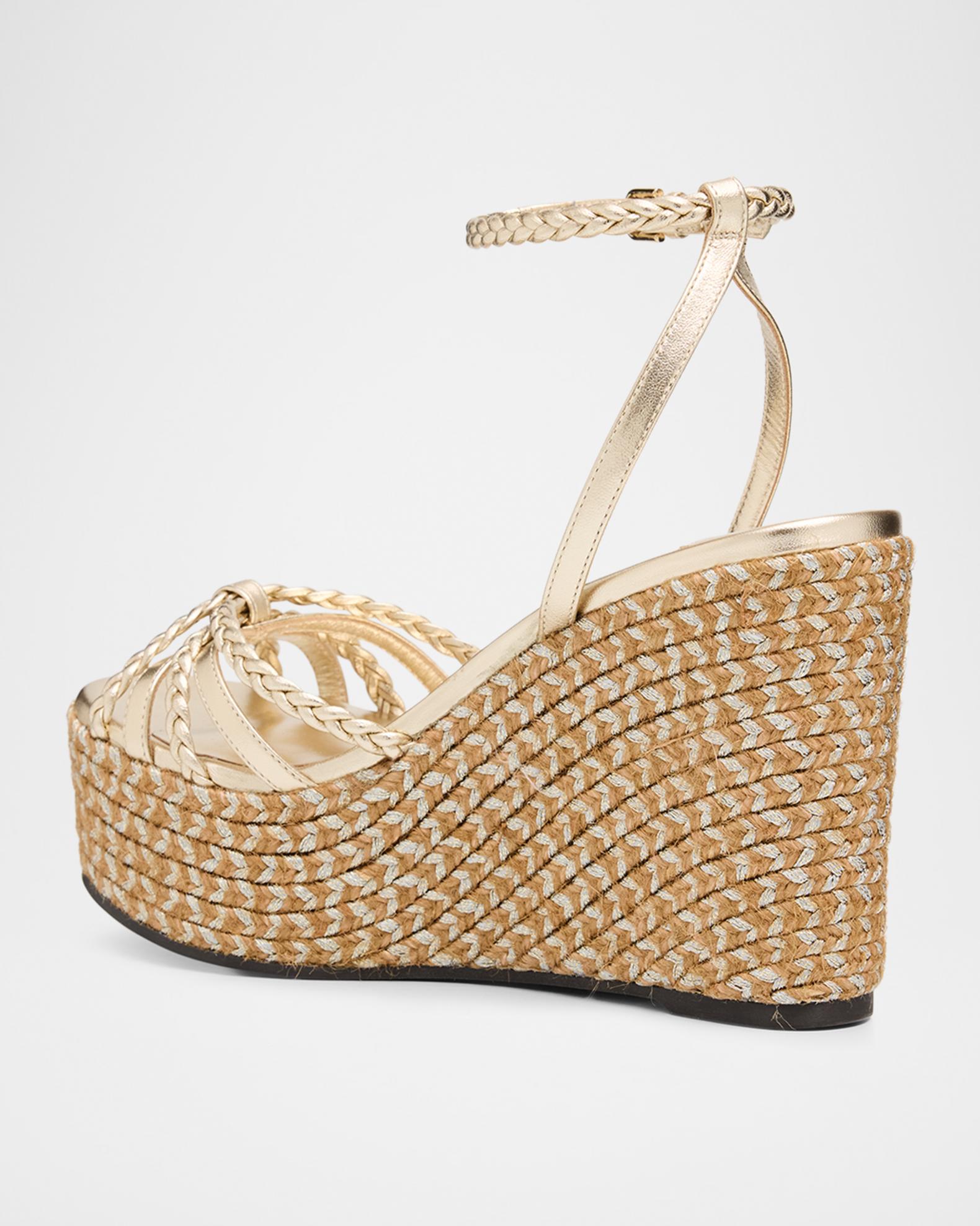 Jimmy Choo 100mm Dree Metallic Leather Espadrille Wedge Sandals