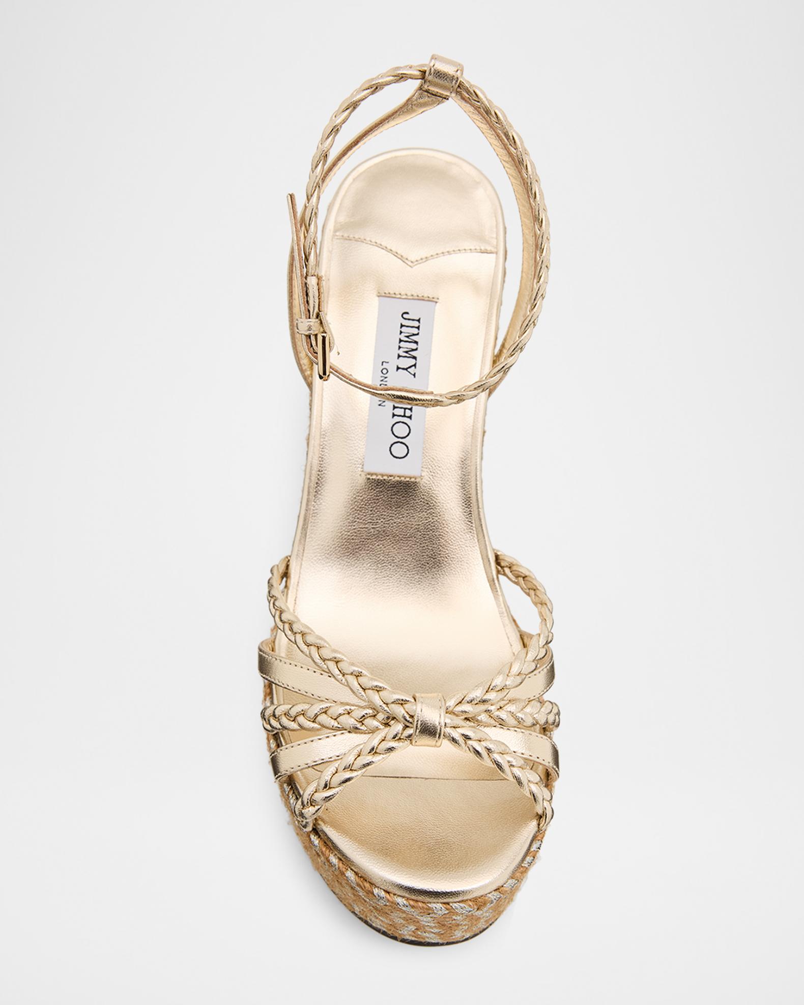 Jimmy Choo 100mm Dree Metallic Leather Espadrille Wedge Sandals