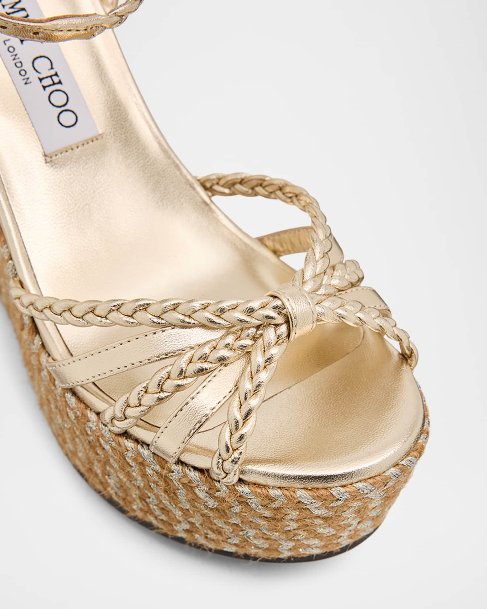 Jimmy Choo 100mm Dree Metallic Leather Espadrille Wedge Sandals