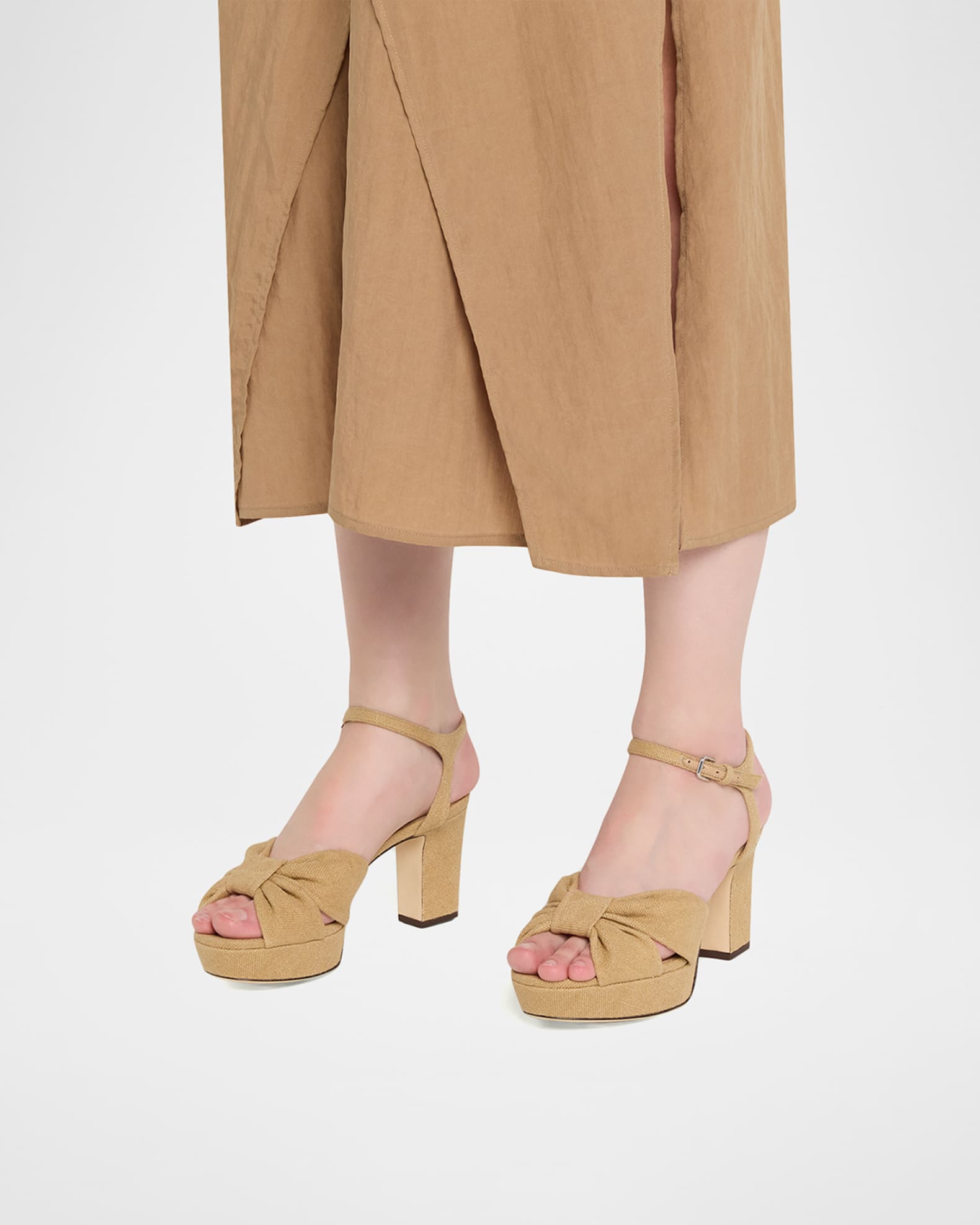 Jimmy Choo 80mm Heloise Linen Platform Sandals | Neiman Marcus