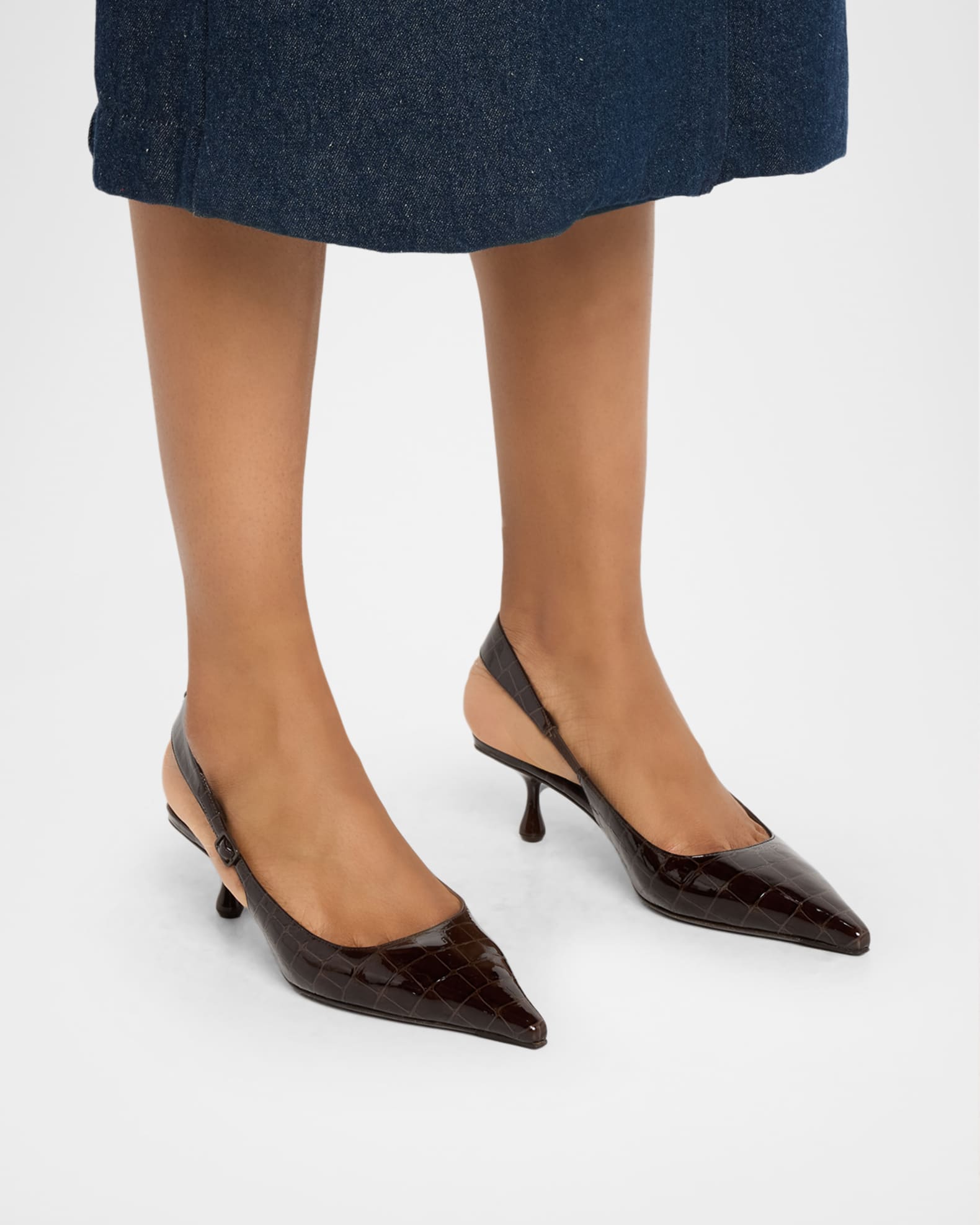 Jimmy Choo 50mm Amel Shiny Croc-Embossed Leather Slingback Pumps