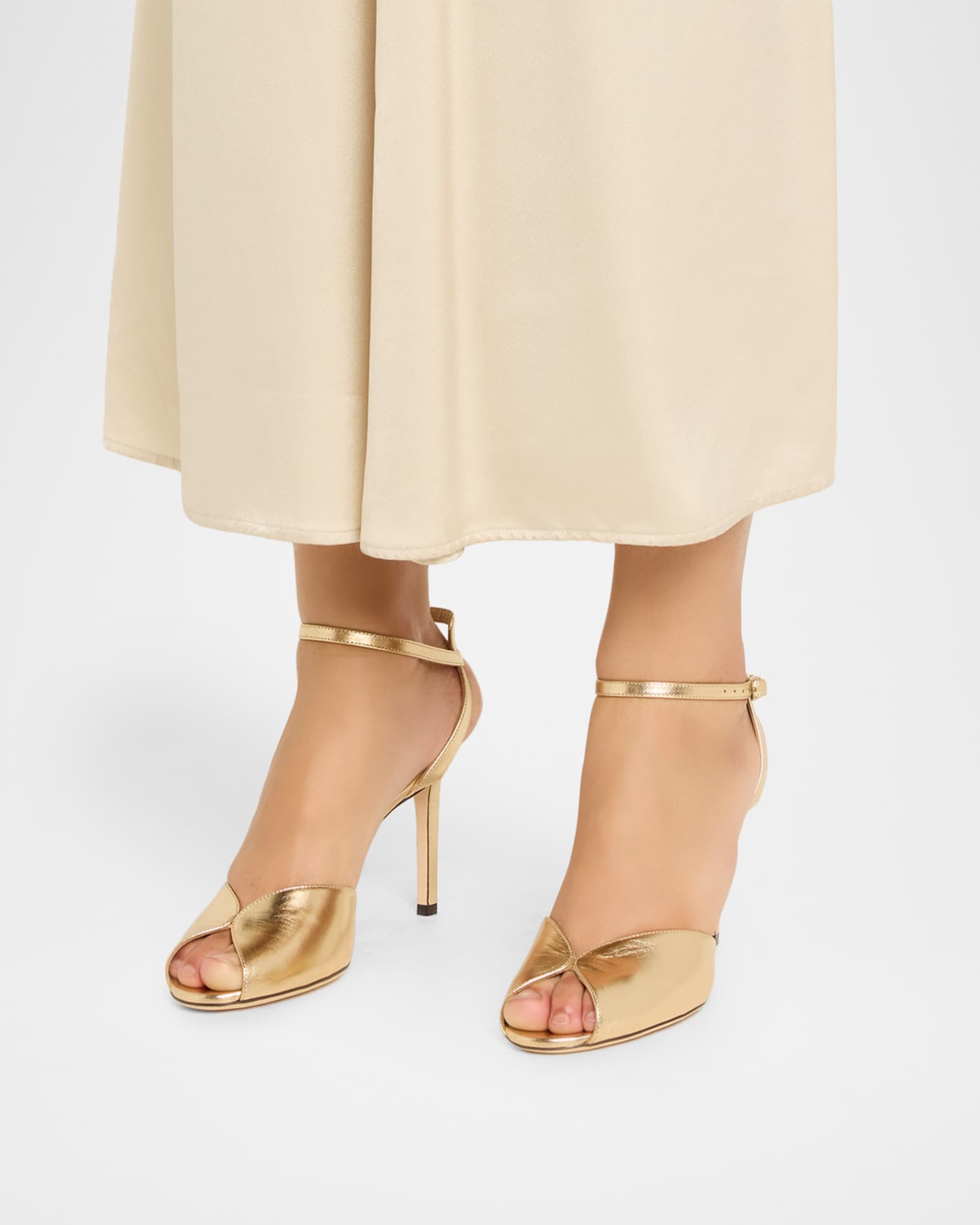 Jimmy Choo Sacora 85 Metallic Leather Peep-Toe Sandals | Neiman Marcus