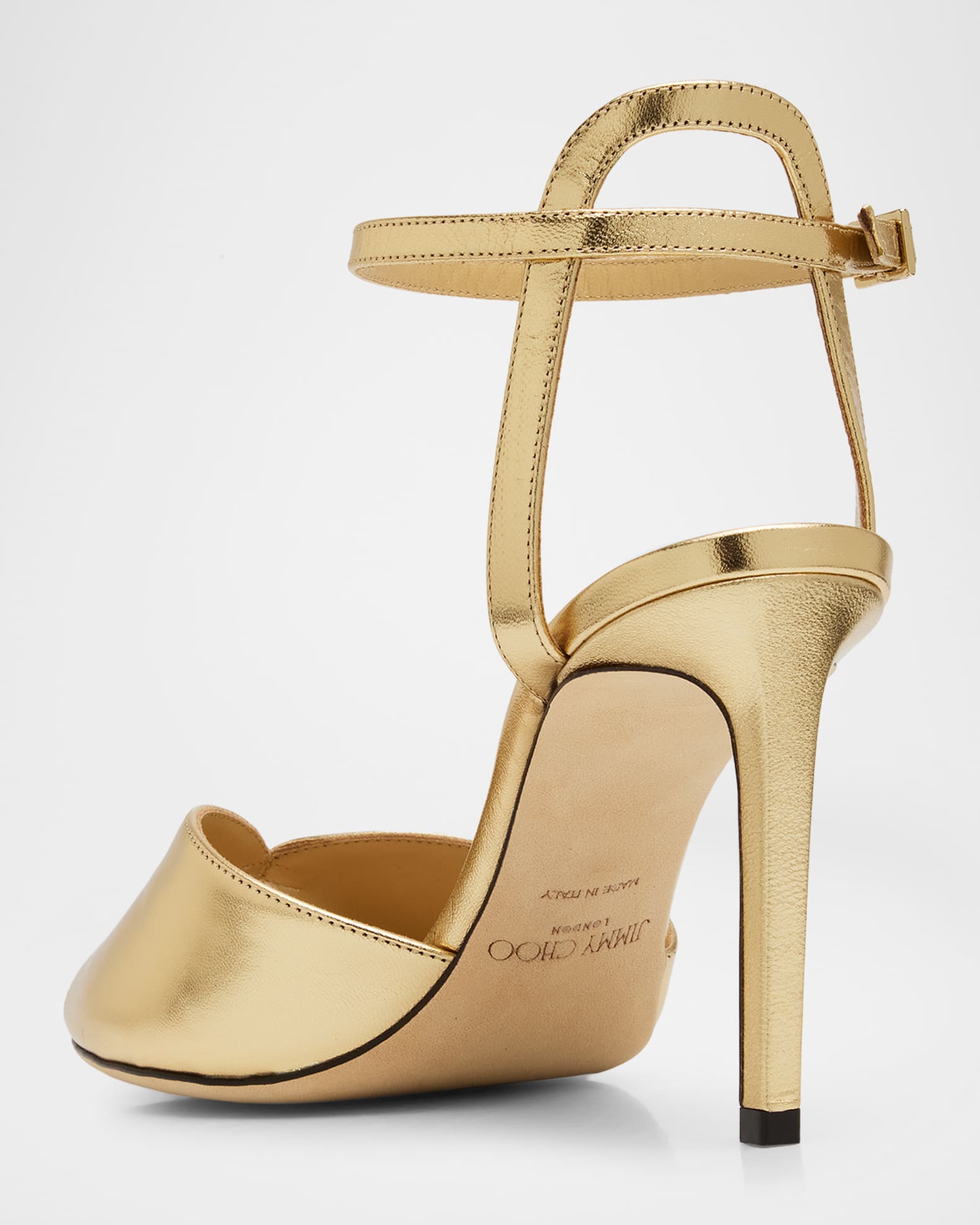 Jimmy Choo Sacora 85 Metallic Leather Peep-Toe Sandals | Neiman Marcus