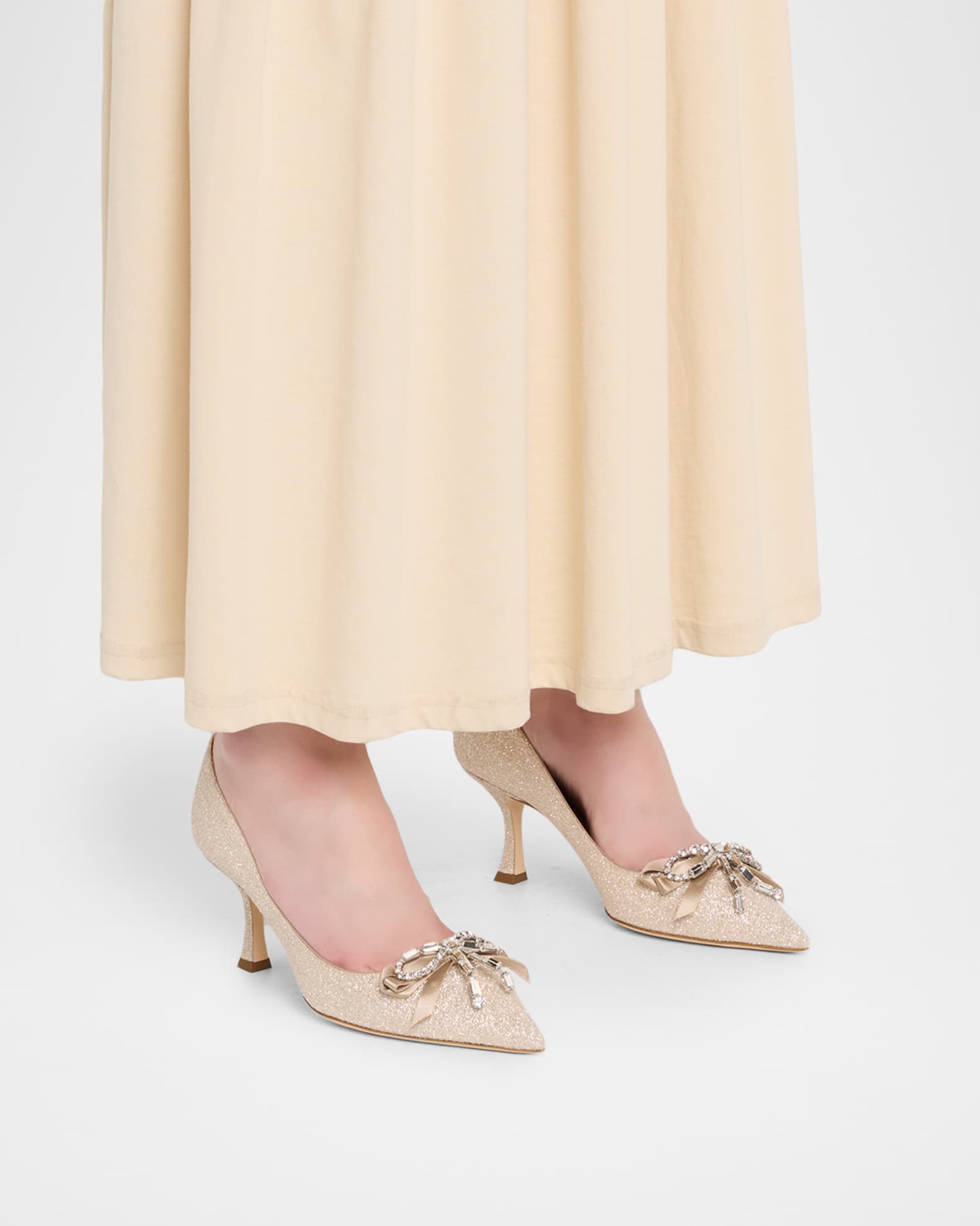 Jimmy Choo 70mm Auria Glitter Leather Embellished Bow Pumps