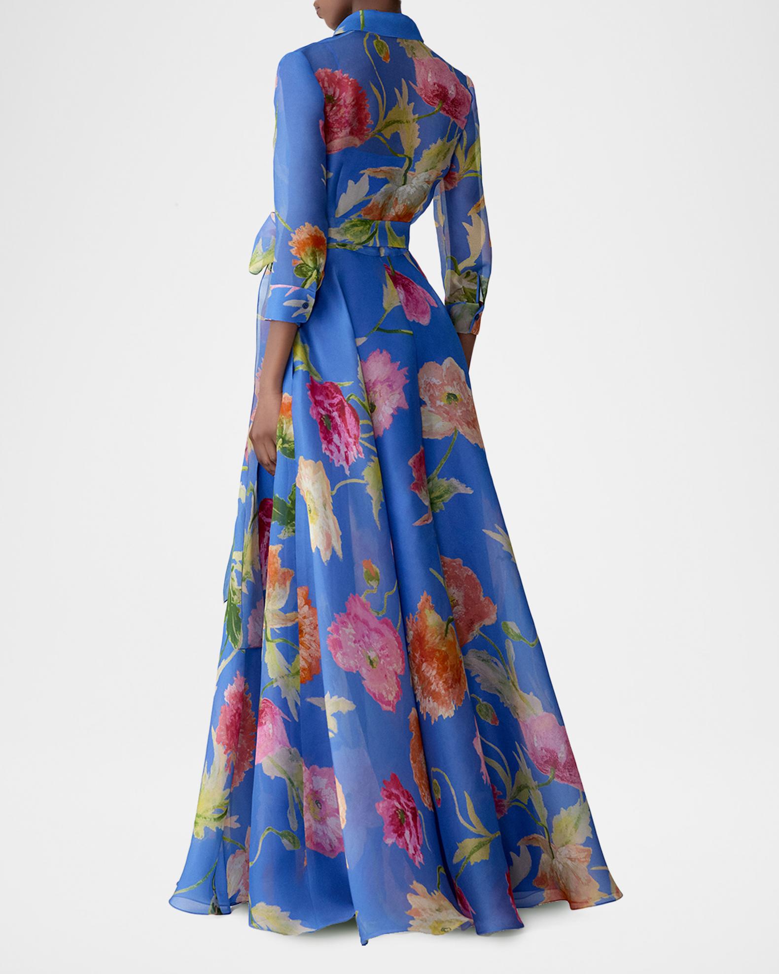 Carolina Herrera Floral Silk Chiffon Belted Trench Gown