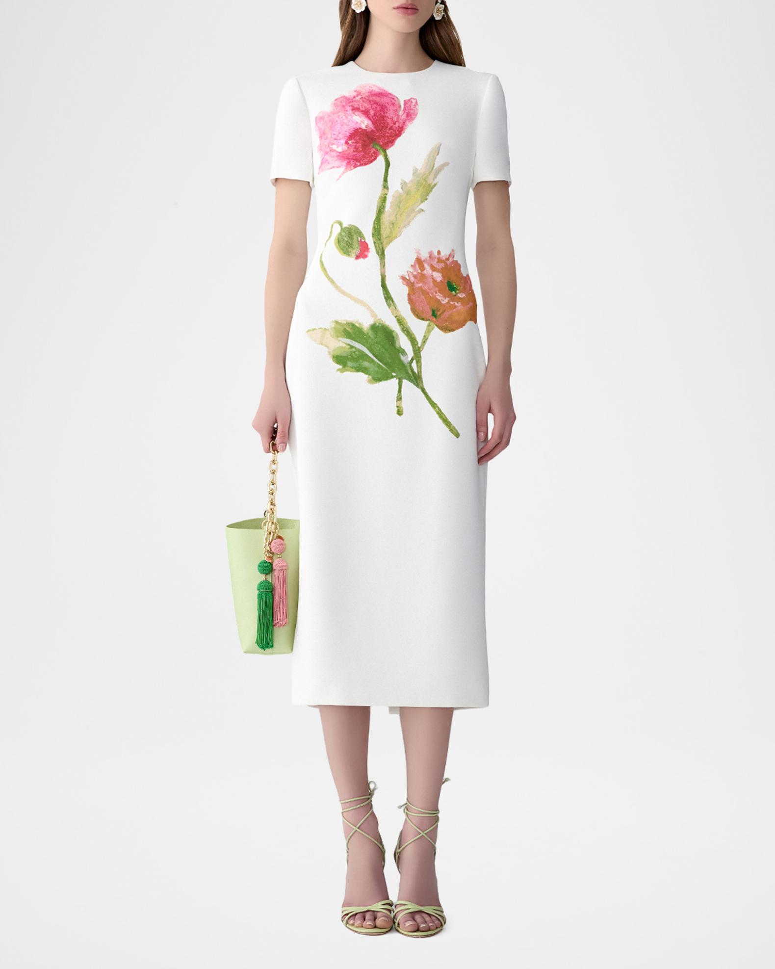 Carolina Herrera Flower-Print Crepe Short-Sleeve Midi Dress