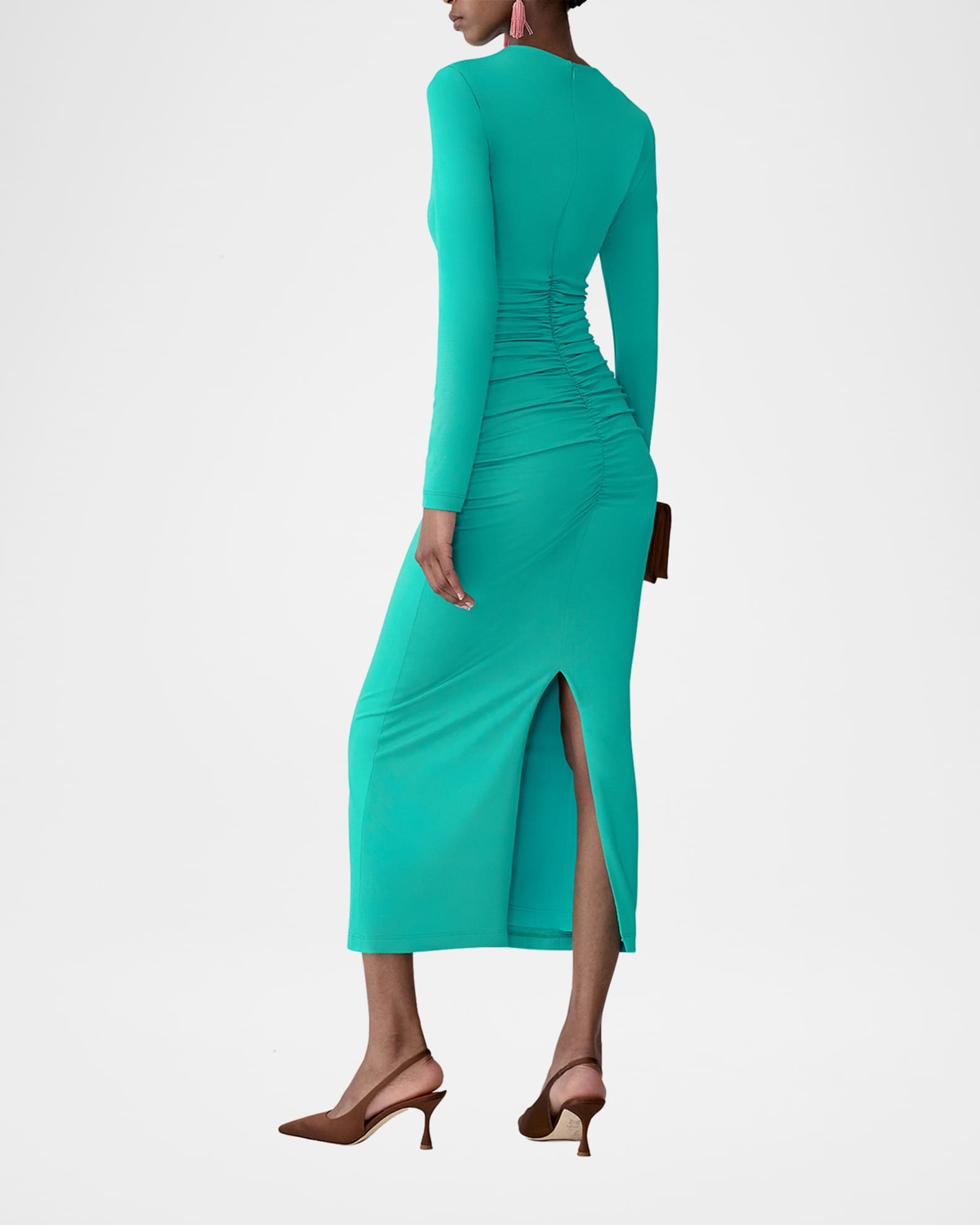 Carolina Herrera Ruched Long-Sleeve Midi Dress | Neiman Marcus