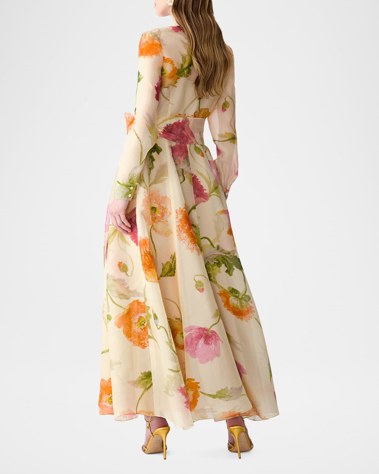 Carolina Herrera Floral Silk Organza Belted Long-Sleeve Maxi Trench Dress |  Neiman Marcus