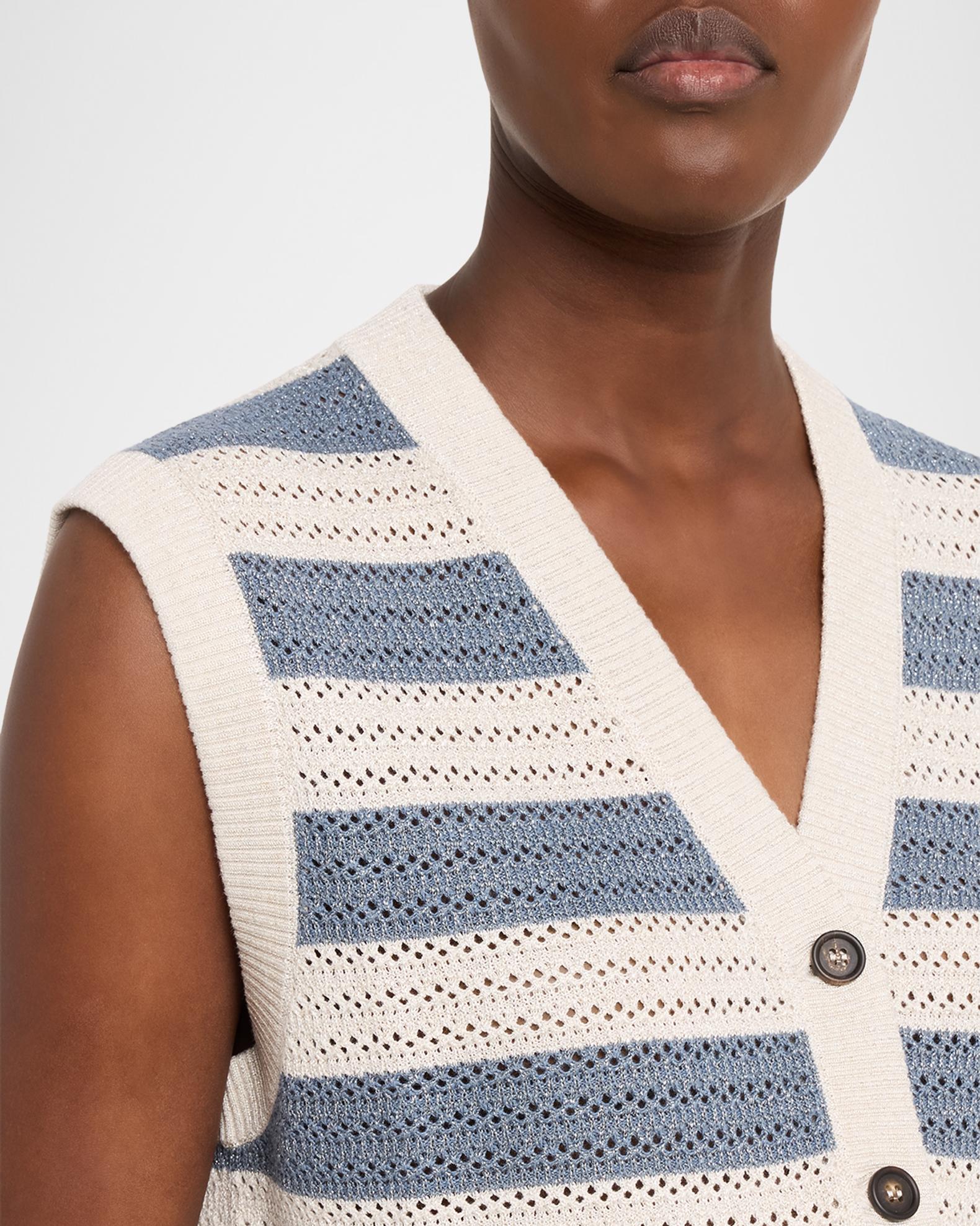 BRUNELLO CUCINELLI☆ニットベスト☆ Brunello Cucinelli Sparkling Striped Crochet Knit Vest | Neiman Marcus
