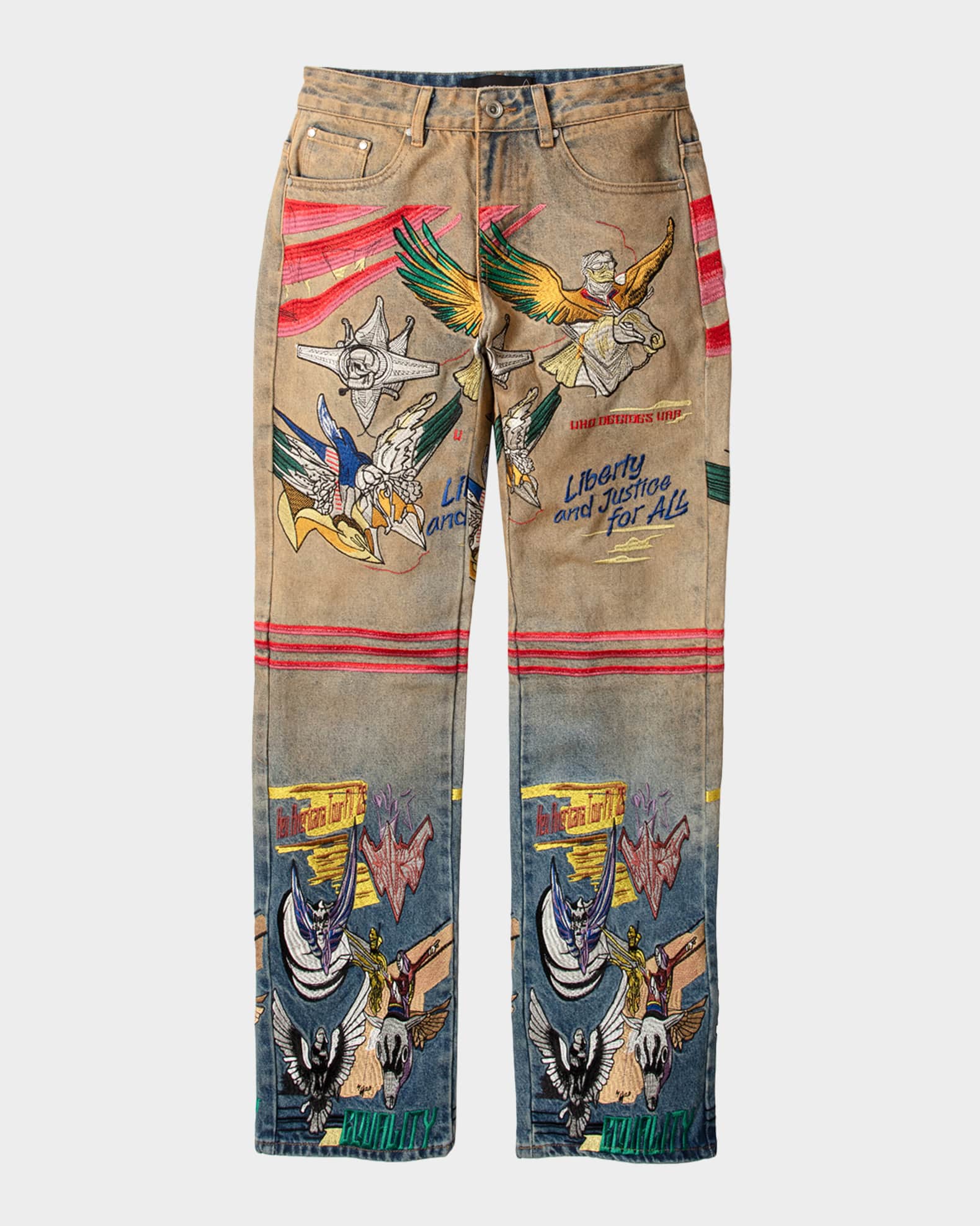 WHO DECIDES WAR Men's Embroidered Liberty Denim Slim Fit Jeans