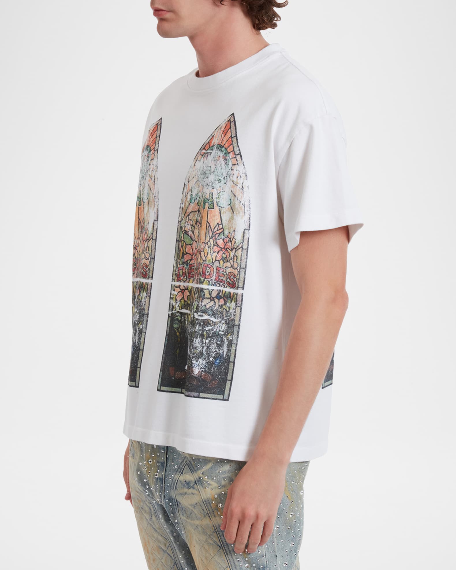 WHO DECIDES WAR Men's Faded Stained Glass Printed Cotton T-Shirt