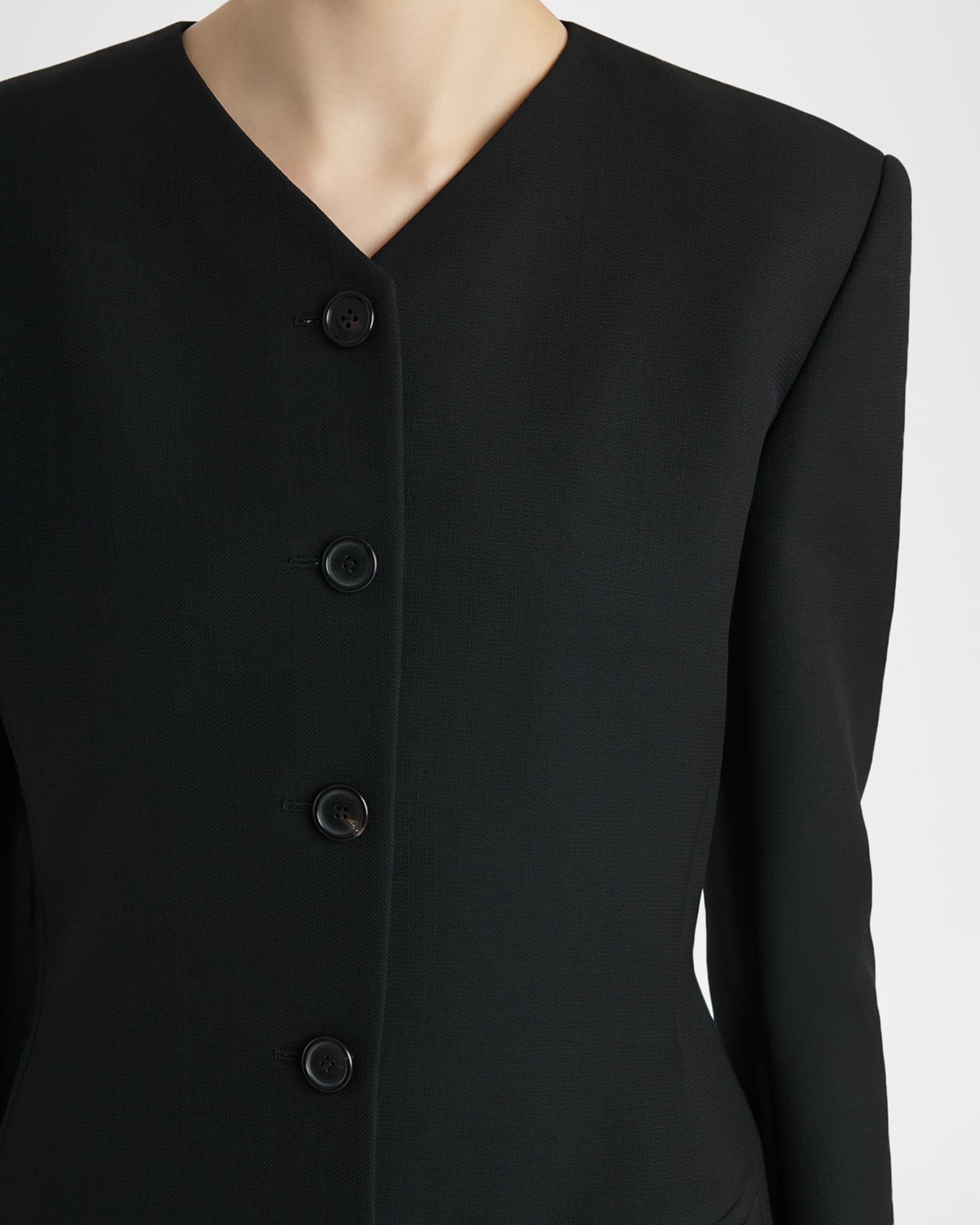 Khaite Nara Collarless Single-Breasted Wool Jacket | Neiman Marcus