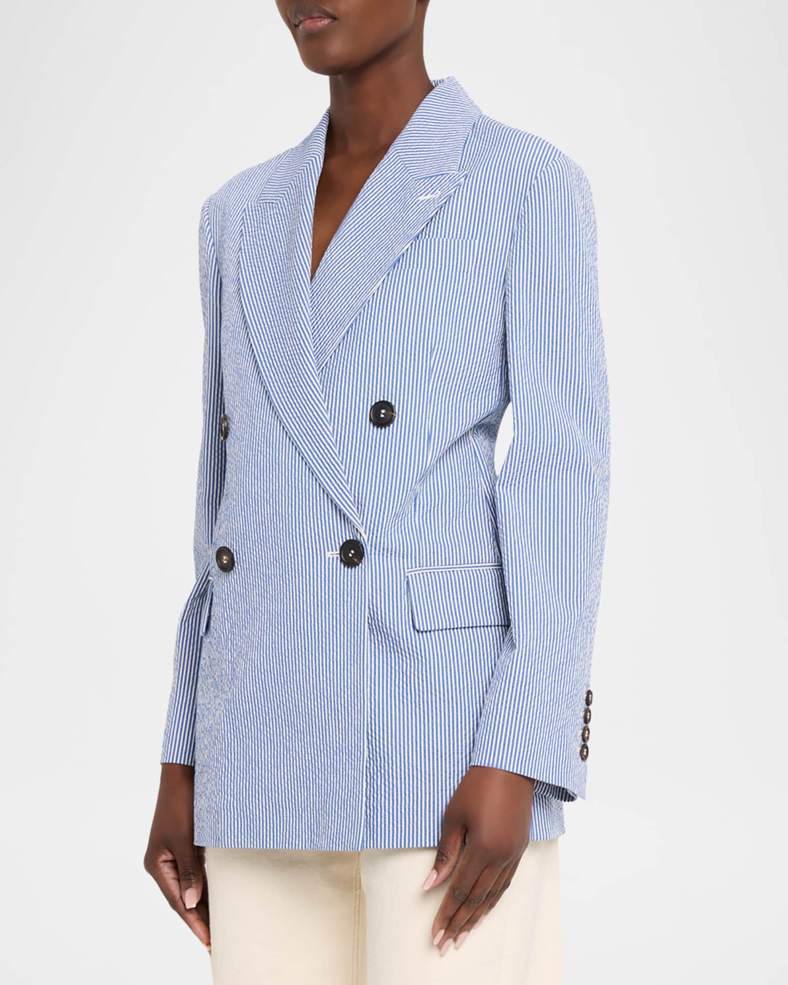 Brunello Cucinelli Seersucker Double-Breasted Jacket | Neiman Marcus