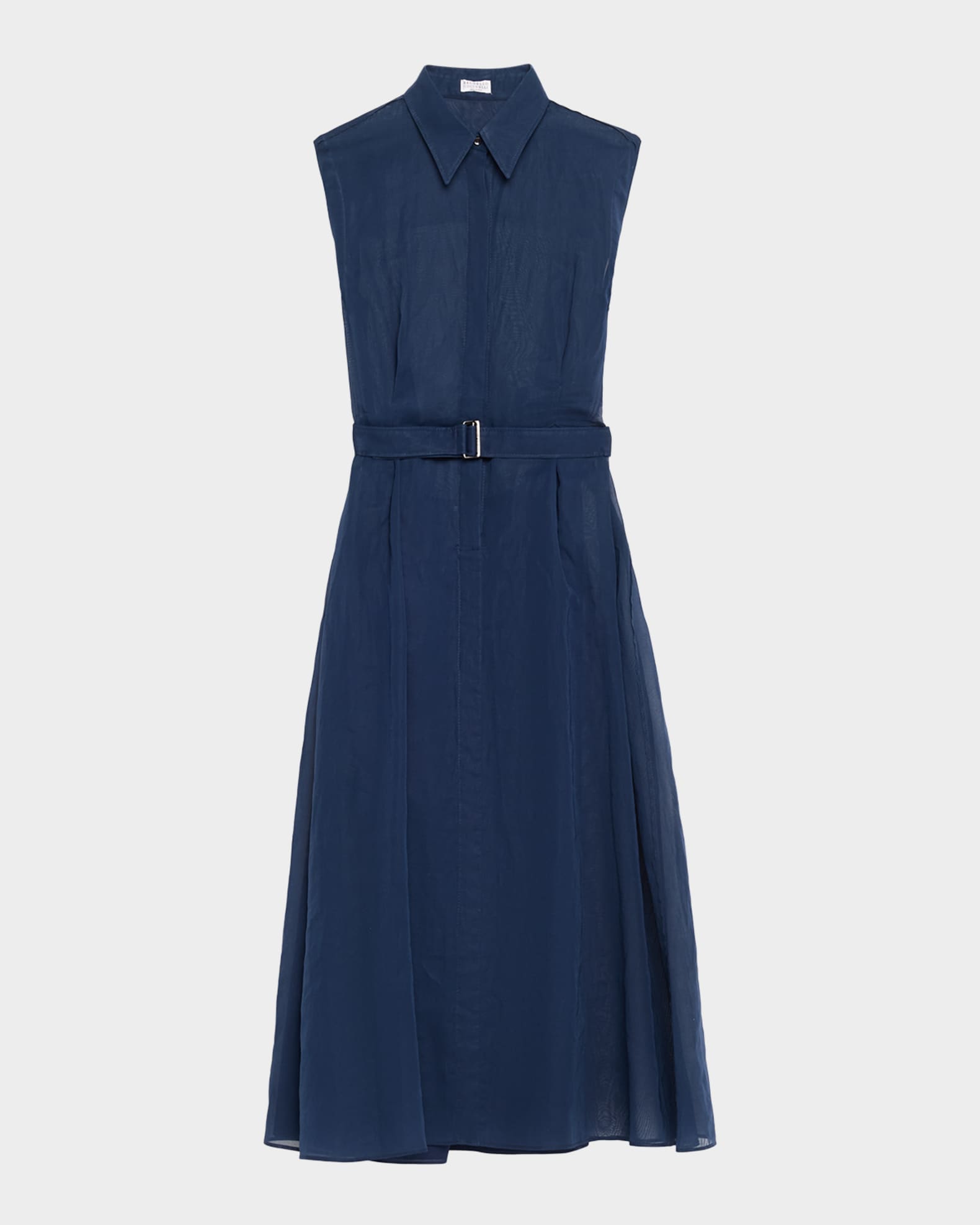 Brunello Cucinelli Sleeveless Sheer Cotton Organza Belted Midi