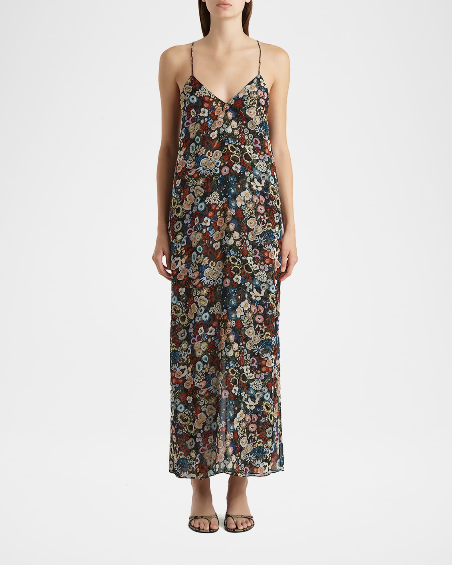 Khaite Taja Floral Silk Chiffon Maxi Slip Dress | Neiman Marcus