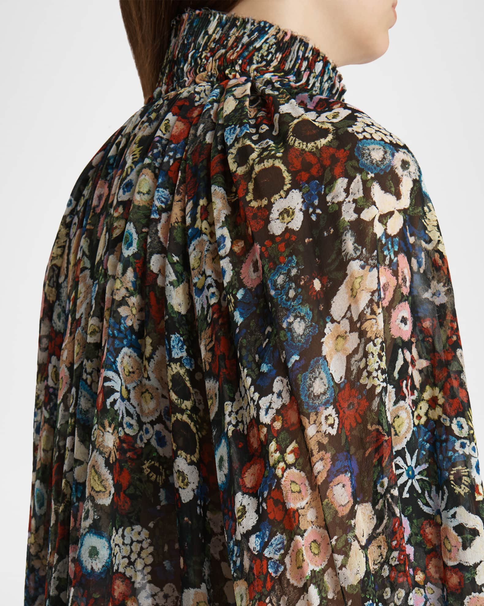 Khaite Durer Floral Silk Balloon-Sleeve Peasant Top | Neiman Marcus