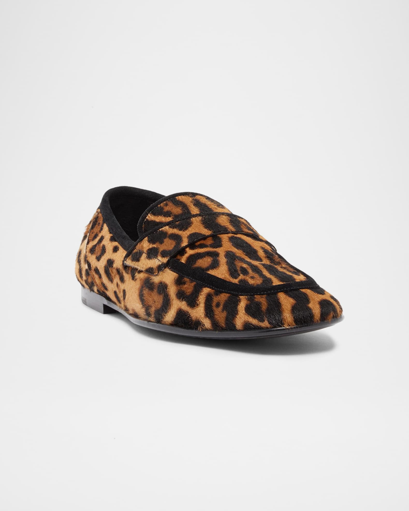 Dolce&Gabbana Men's Leopard-Effect Pony Slippers | Neiman Marcus