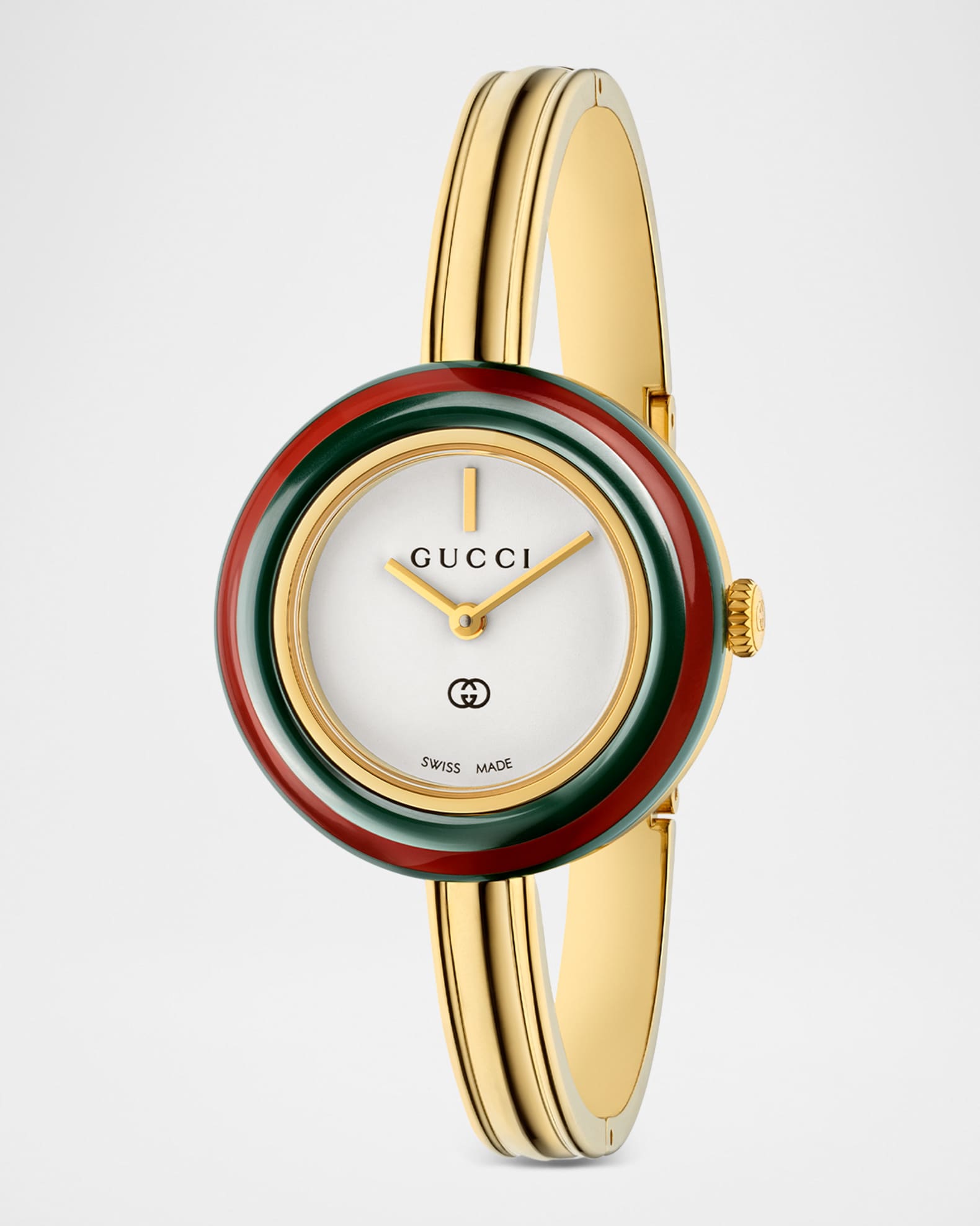 【GUCCI】ゴールドブレスレット型時計 Gucci 28mm Gucci Play Watch with Intechangeable Bezels, 6.3