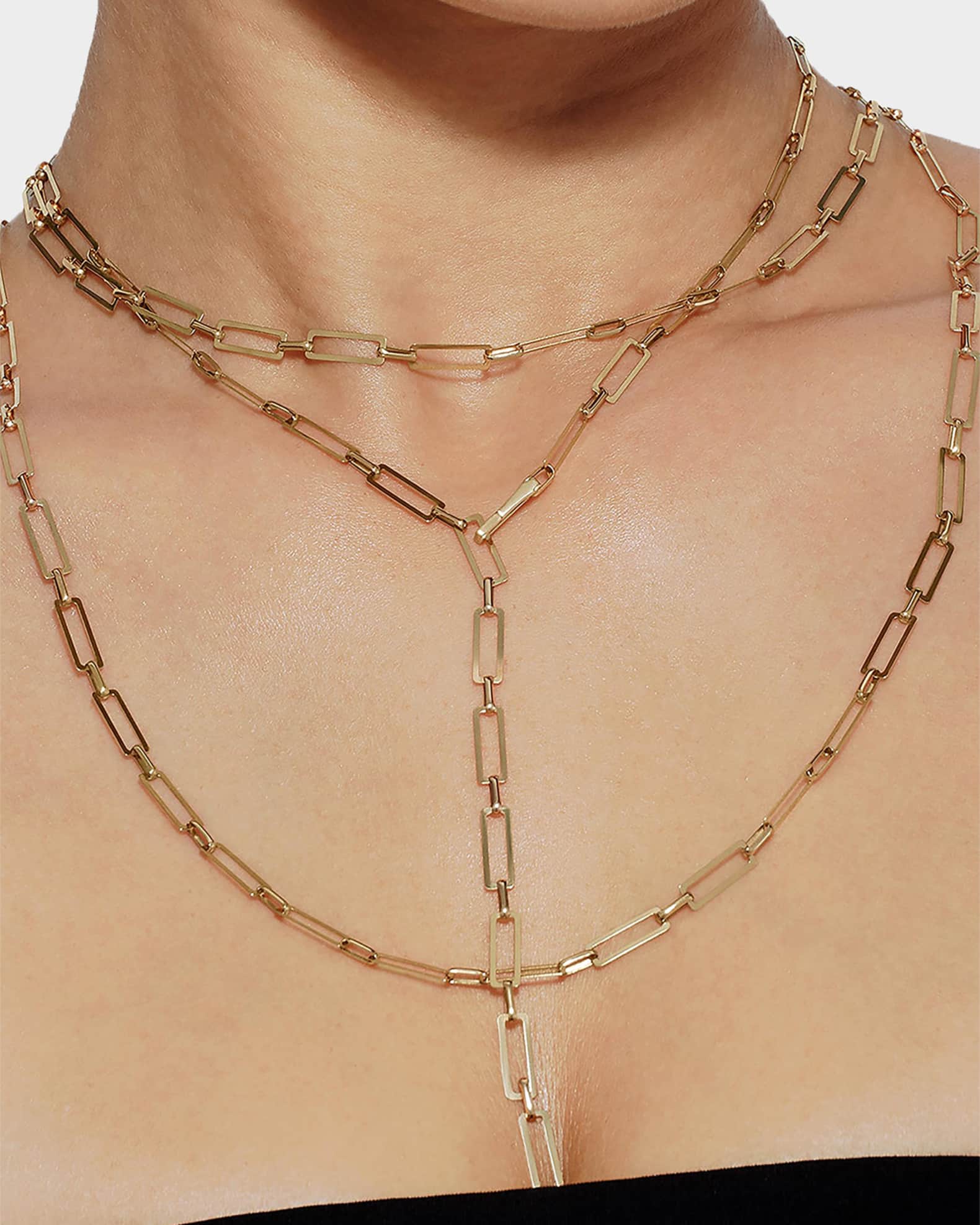 LANA 14K Paperclip Carabiner Lariat Necklace | Neiman Marcus