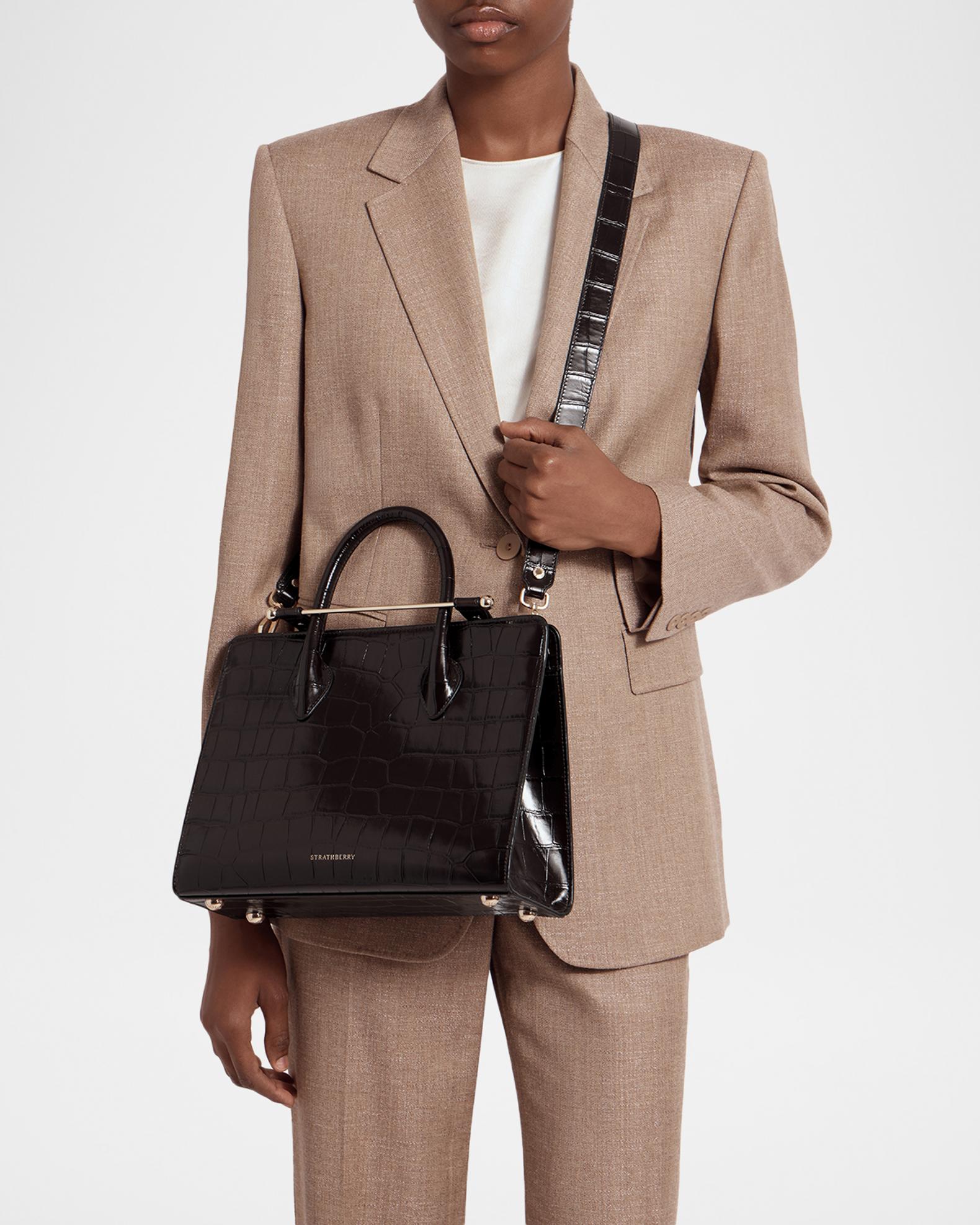 STRATHBERRY Midi Croc-Embossed Leather Tote Bag | Neiman Marcus
